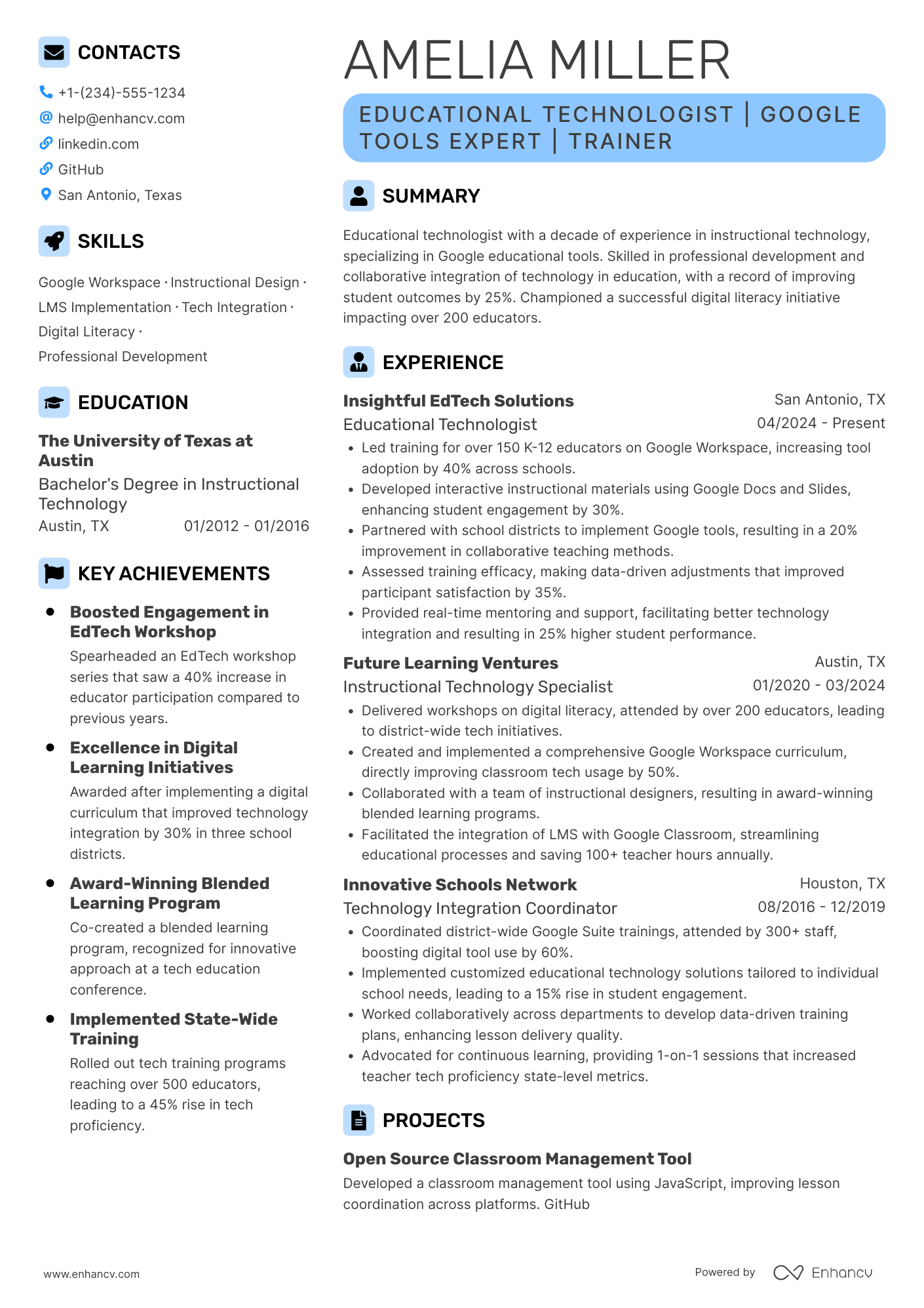 A resume example of a Google Certified Educator