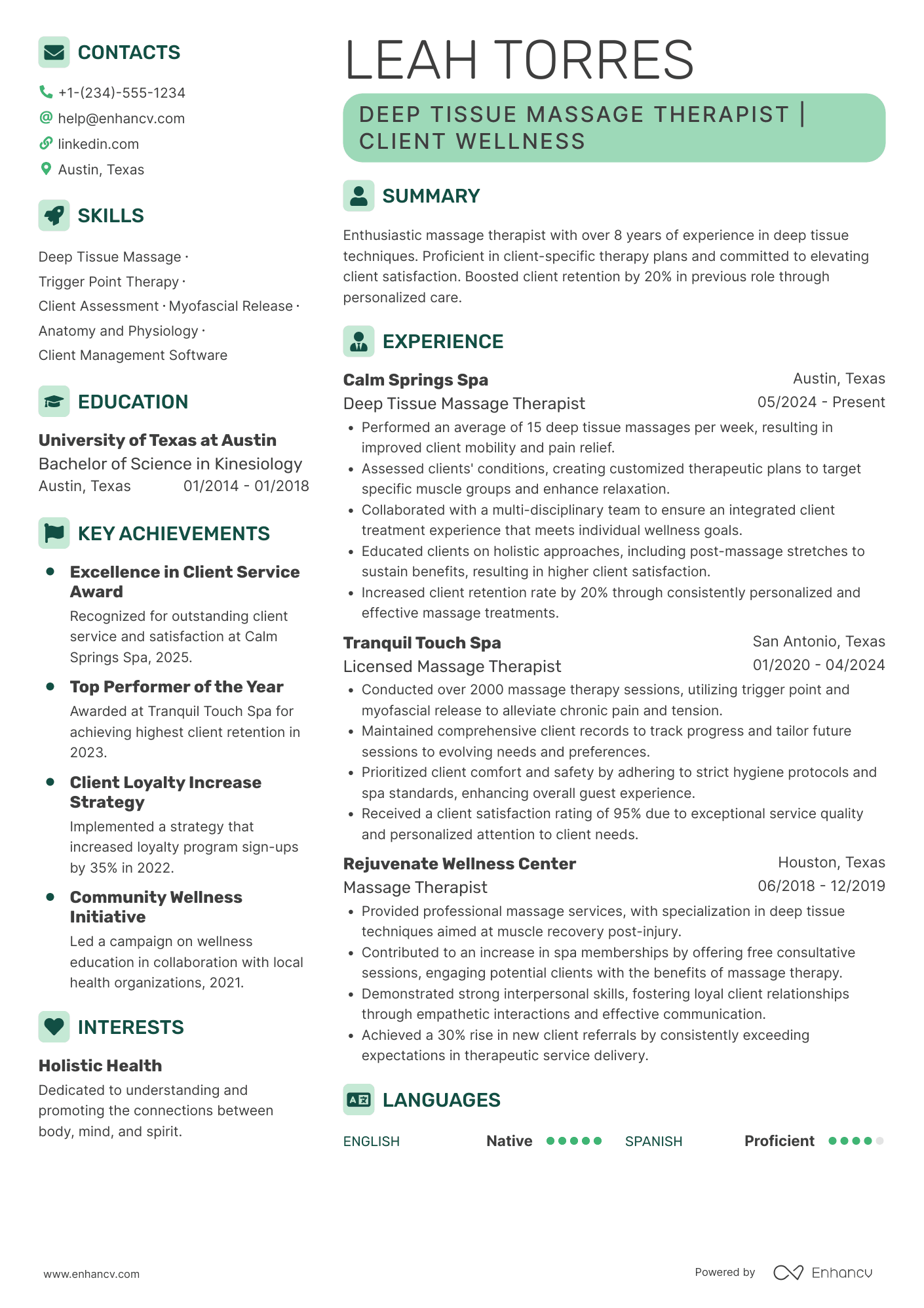 A resume example of a Deep Tissue Massage Therapist