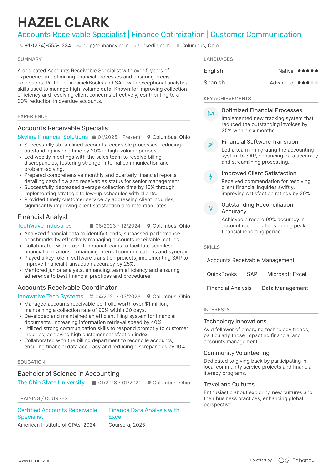 A resume example of a Accounts Receivable