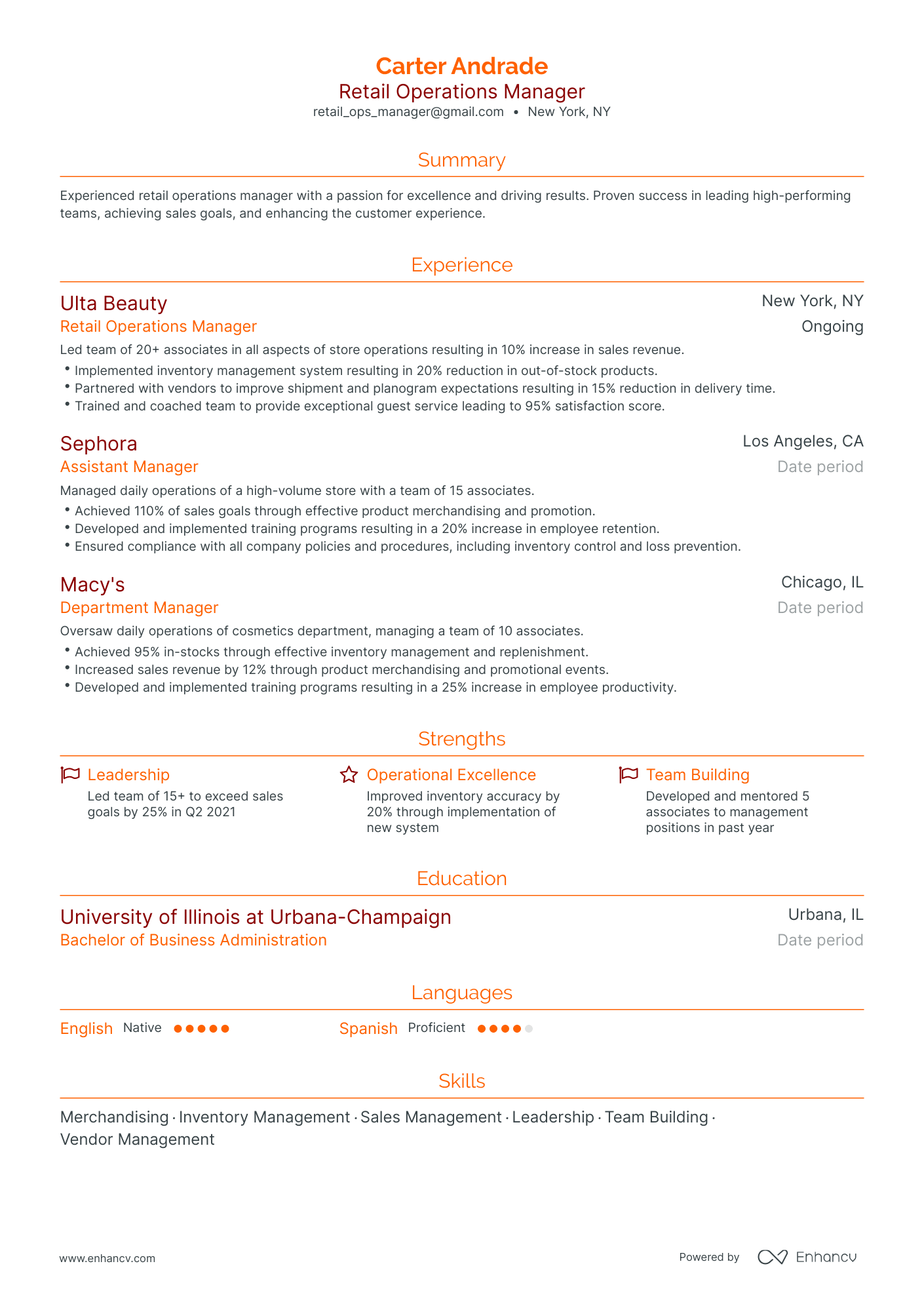 Traditional Retail Operations Manager Resume Template