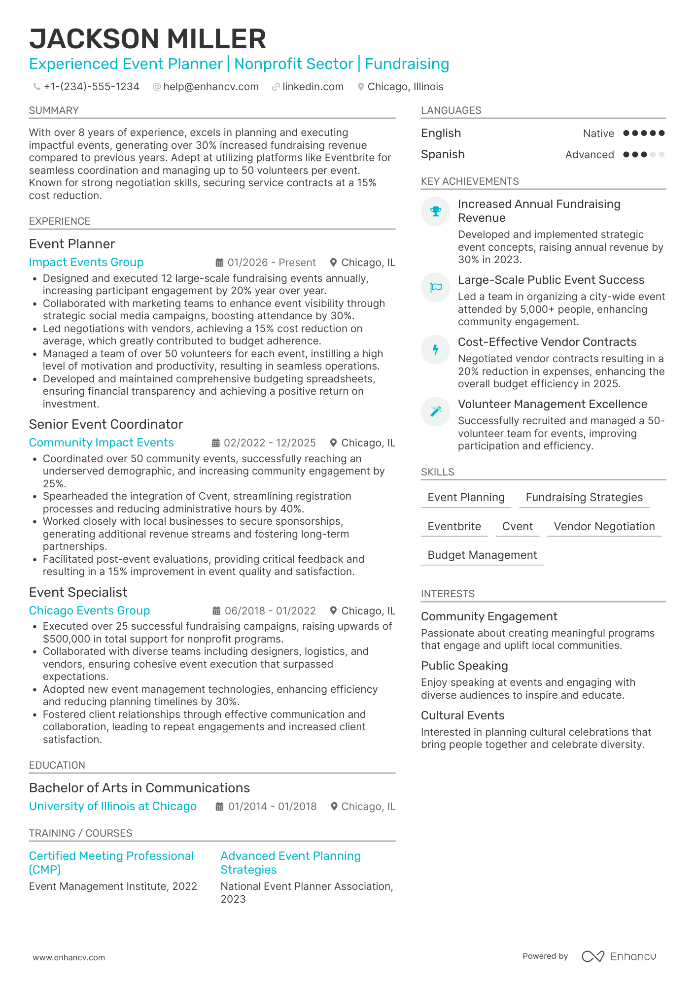 A resume example of a Non Profit Event Planner