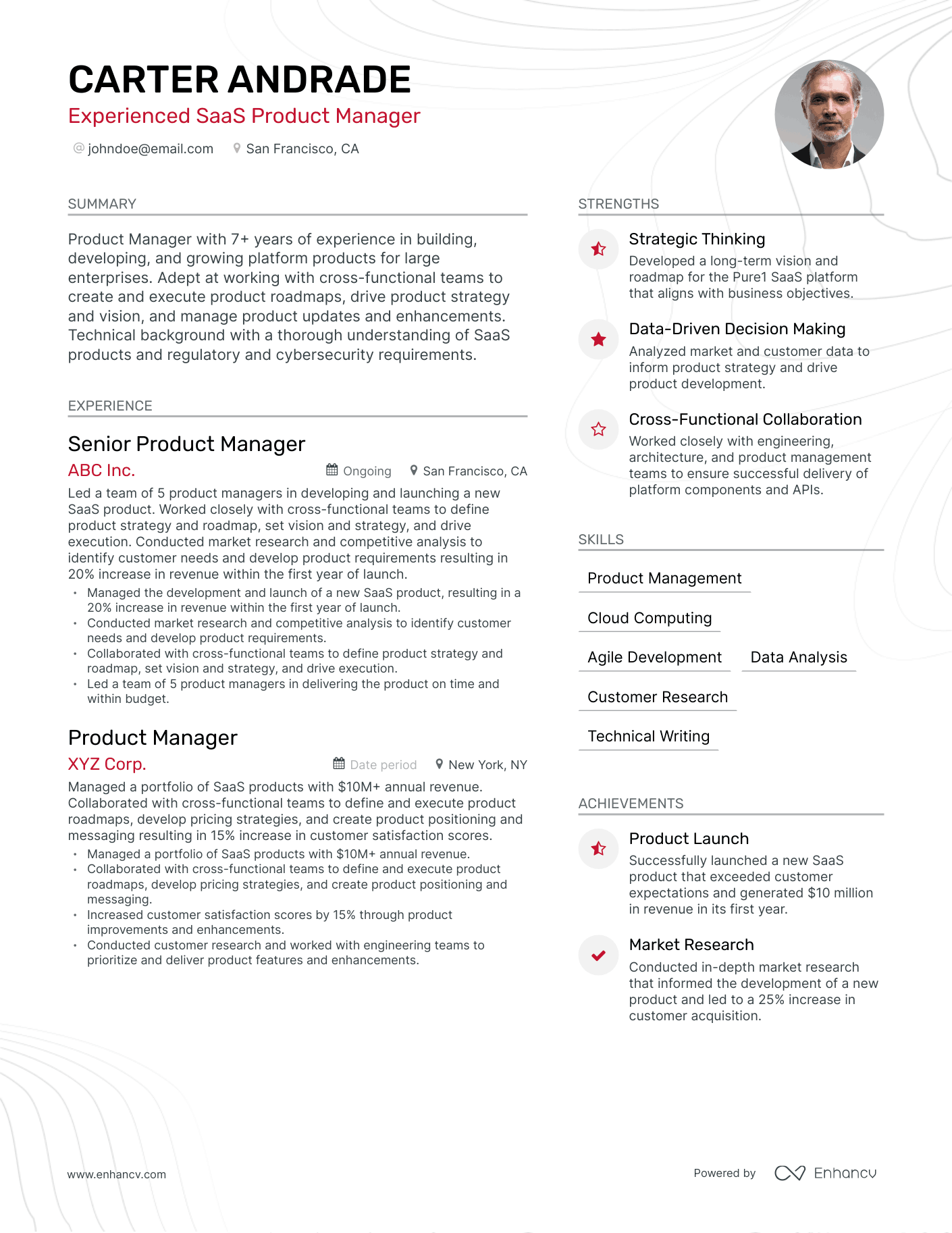Modern SaaS Product Manager Resume Template
