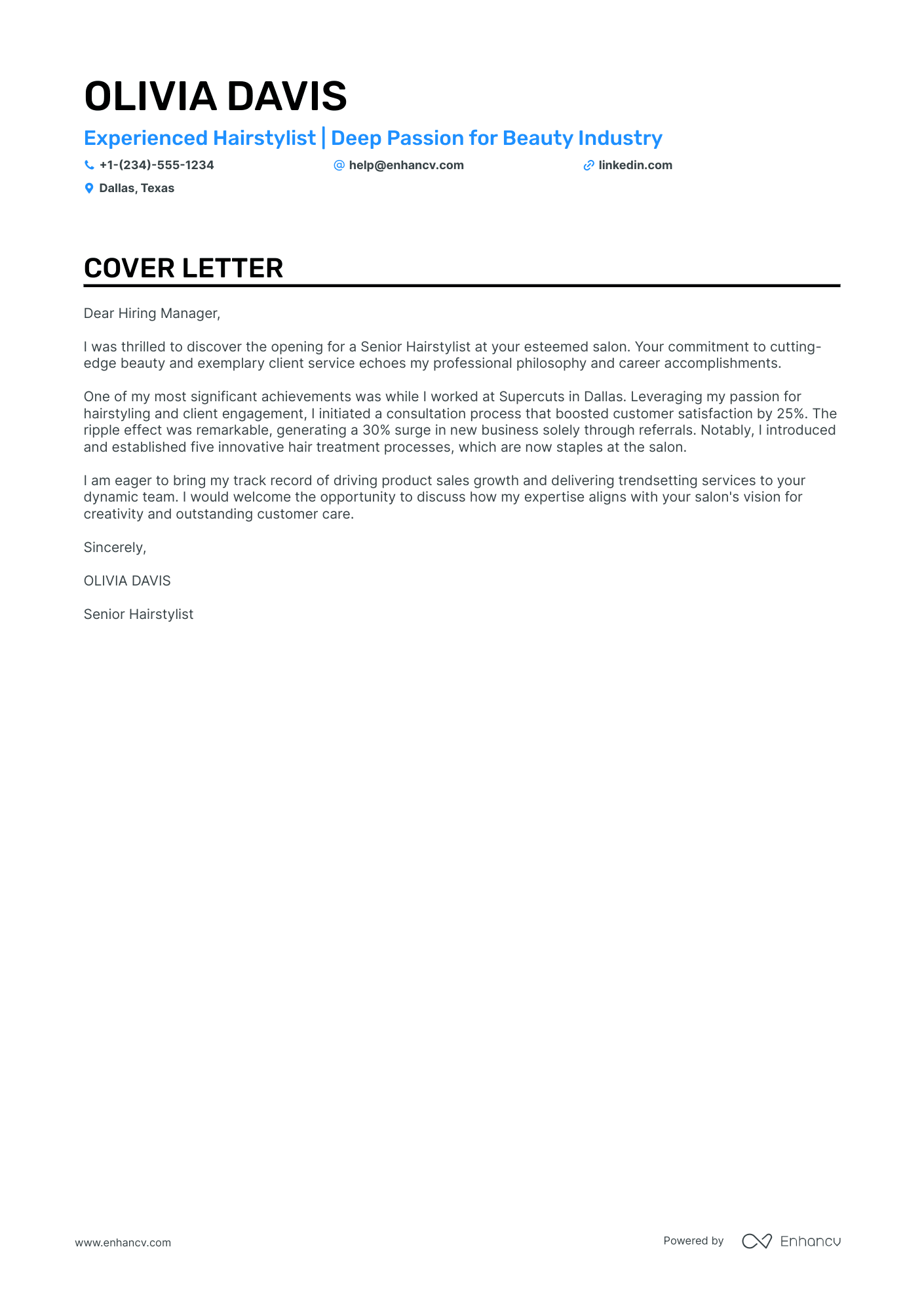 application letter to hairdresser