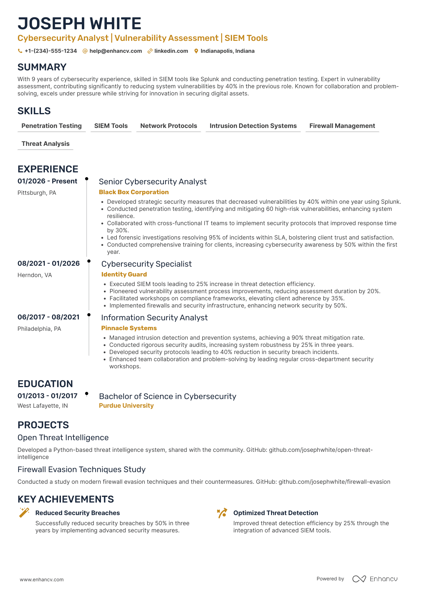 A resume example of a Accenture Cybersecurity Analyst