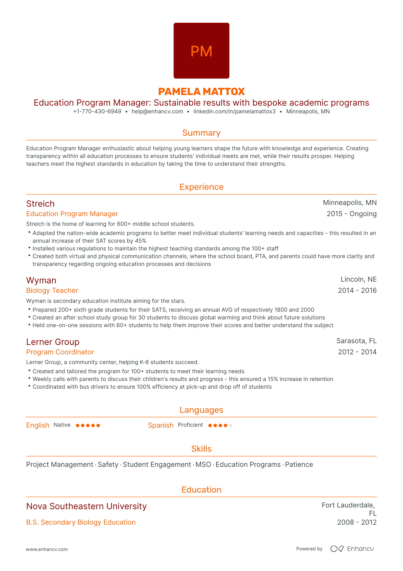 Traditional Education Program Manager Resume Template
