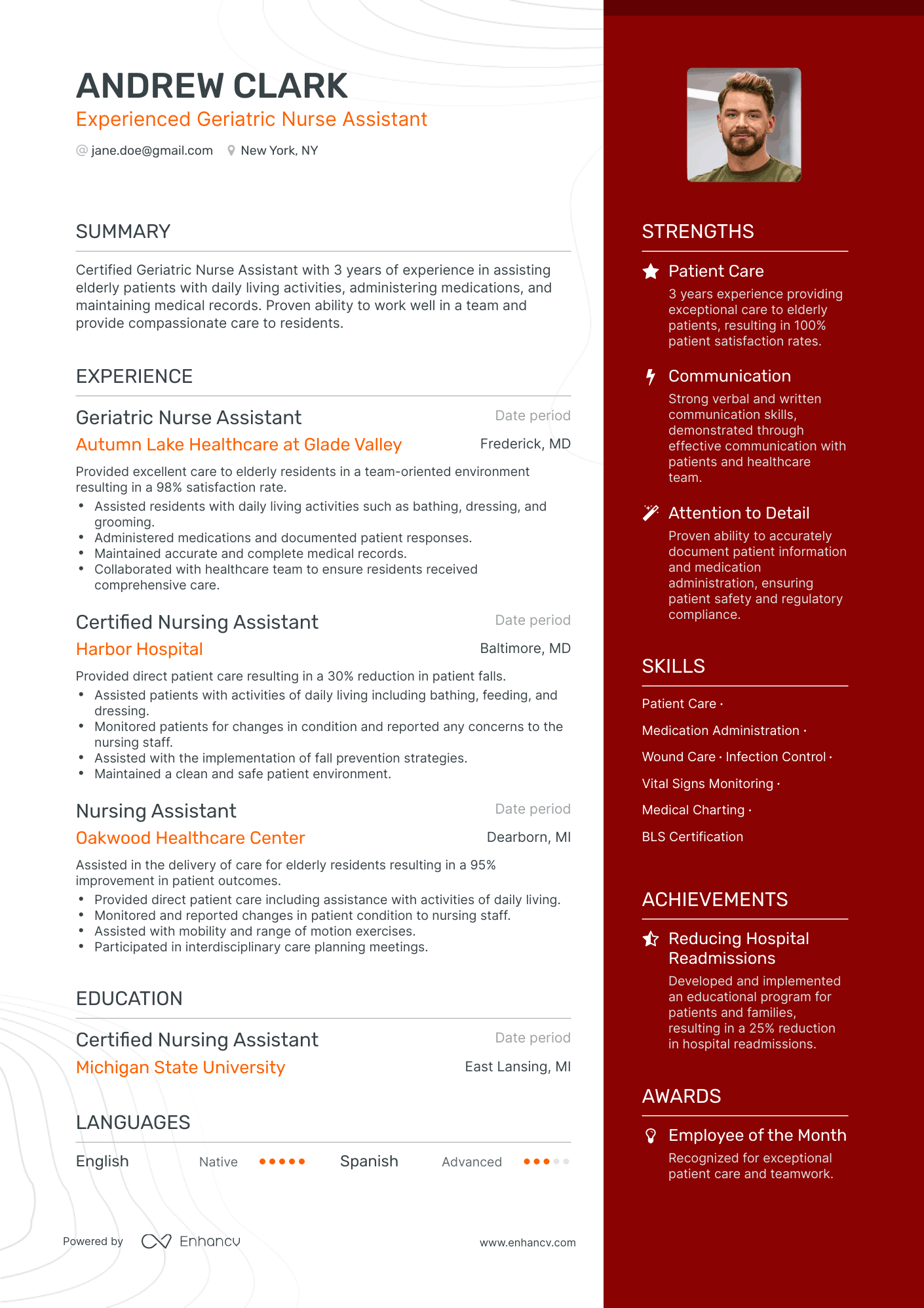 One Page Assistant Nurse Resume Template