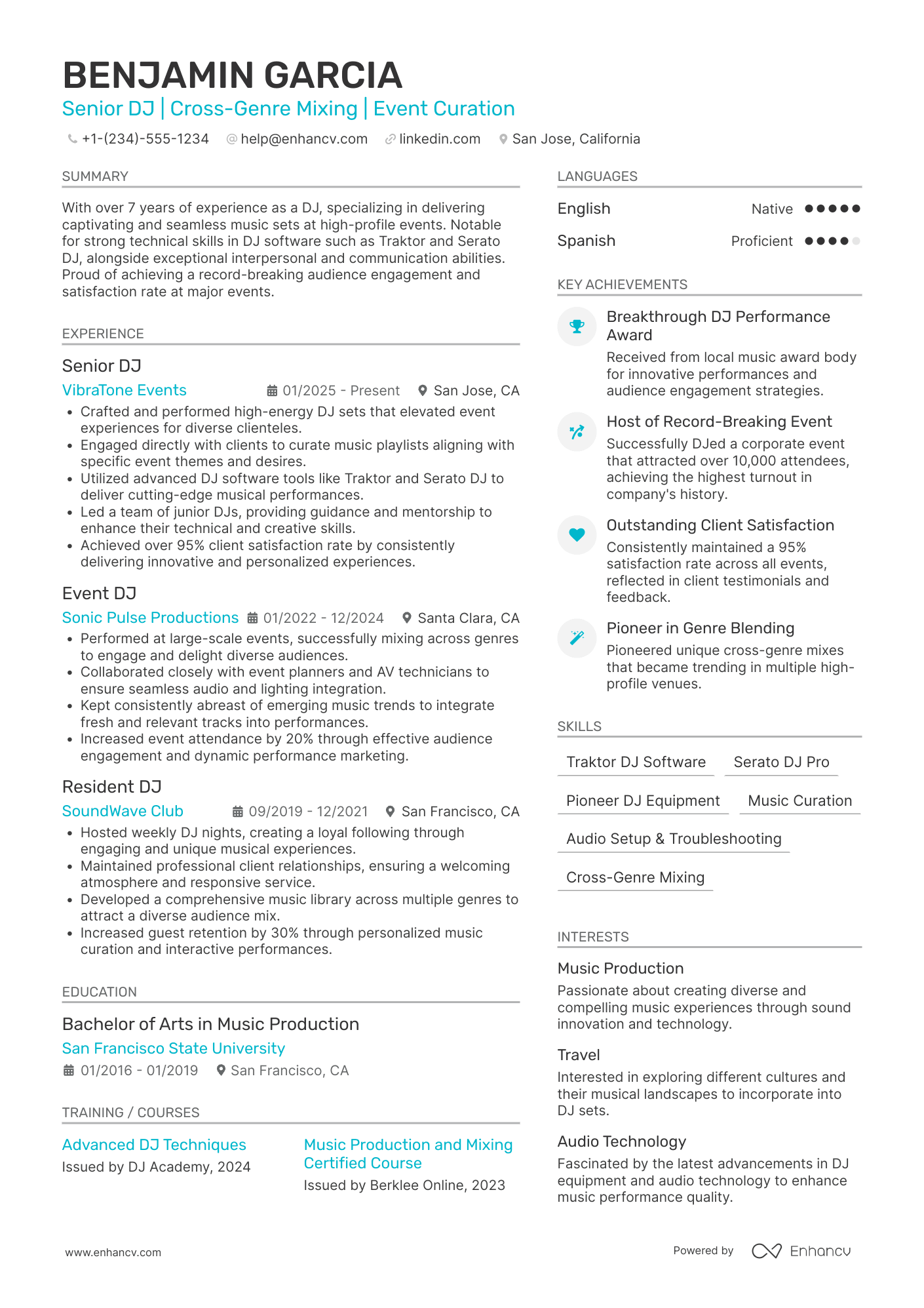 A resume example of a Senior DJ