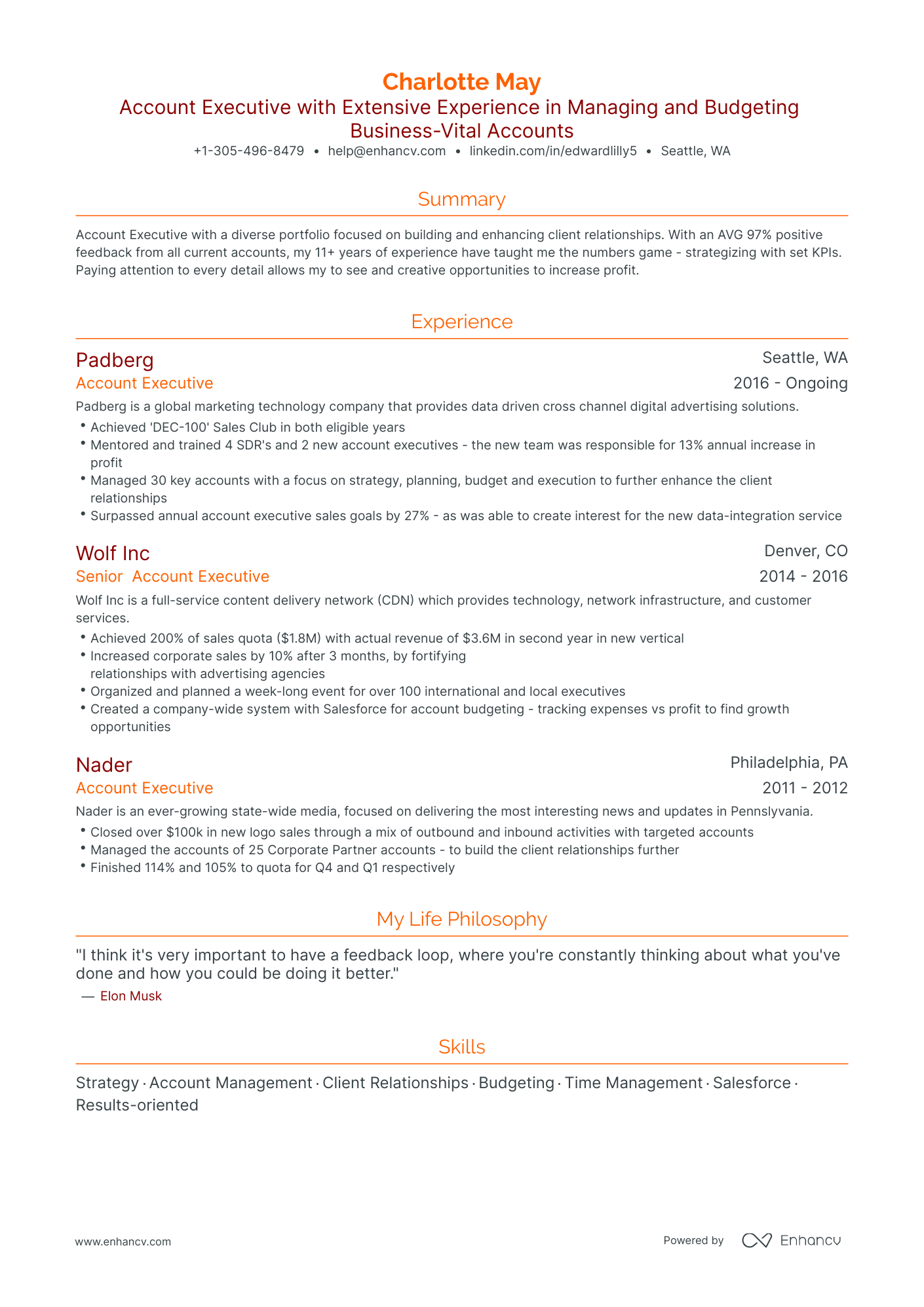 Traditional Account Executive Resume Template