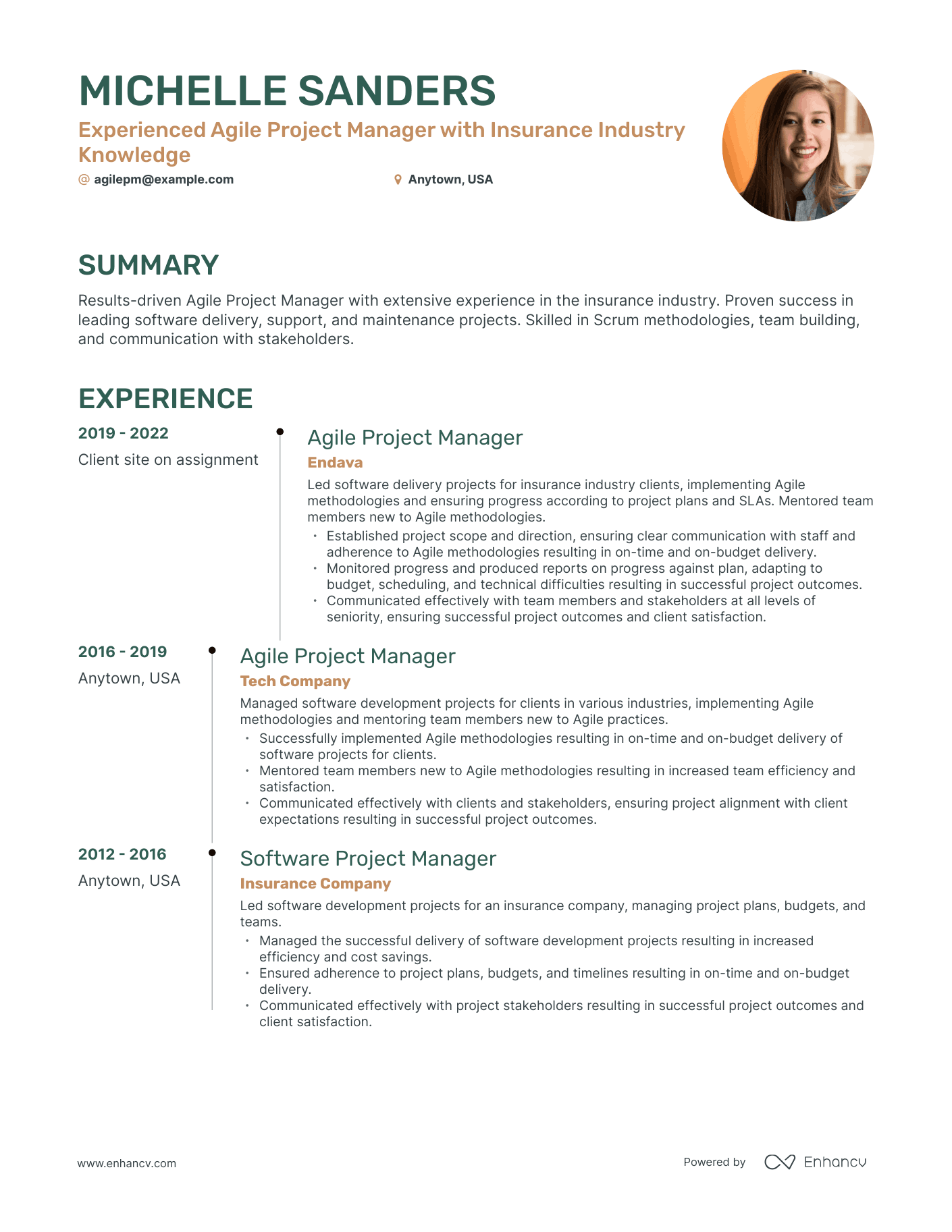 Timeline Agile Project Manager Resume Template