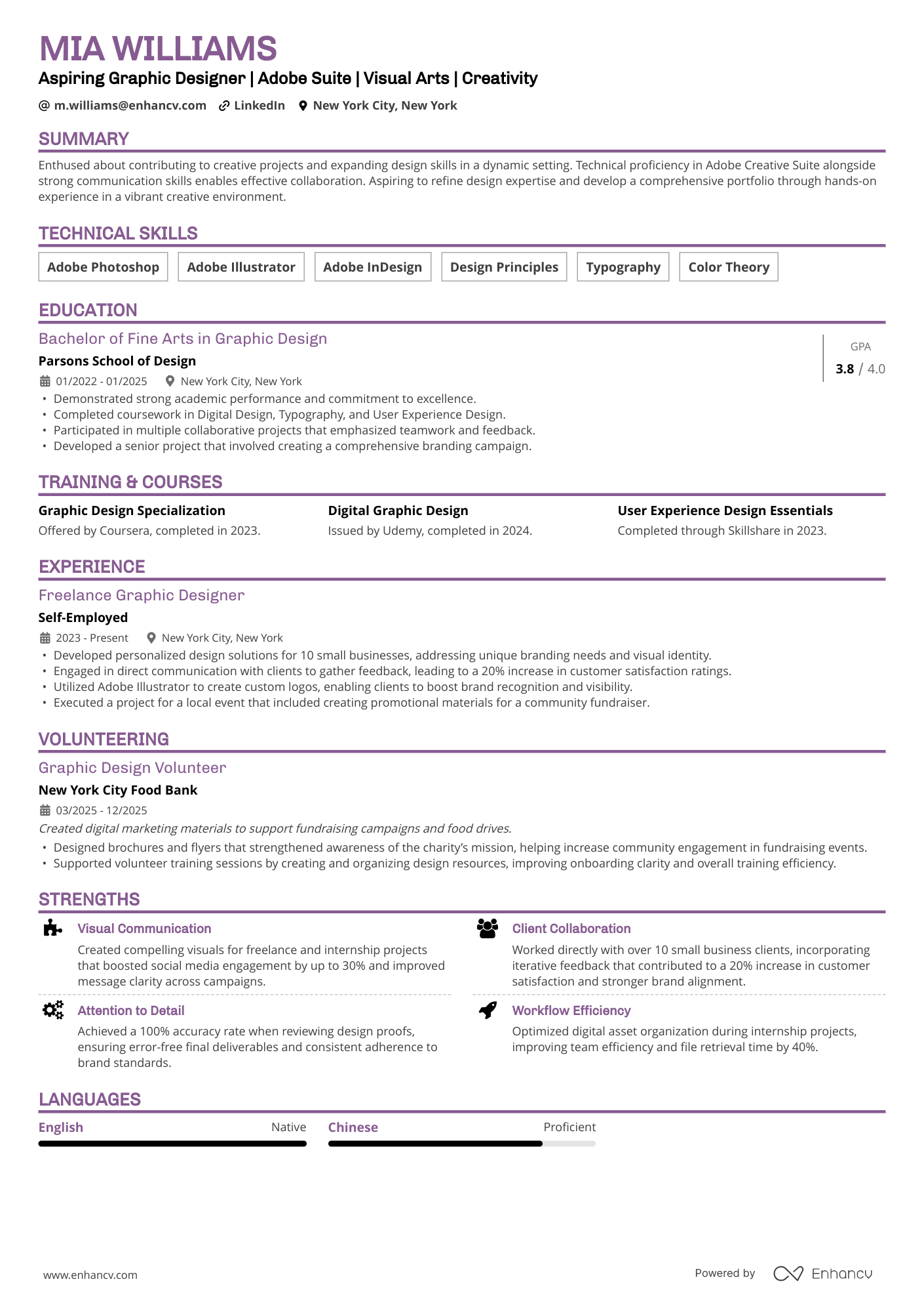 A resume example of a Graphic Design Student