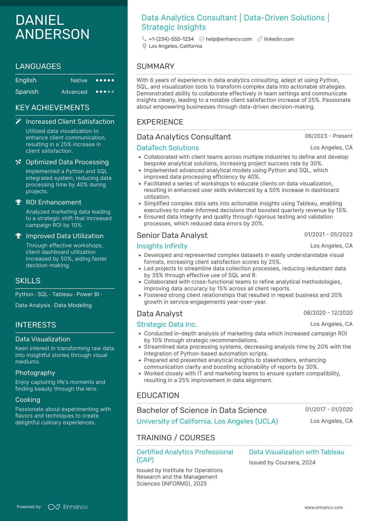 A resume example of a Data Analytics Consultant