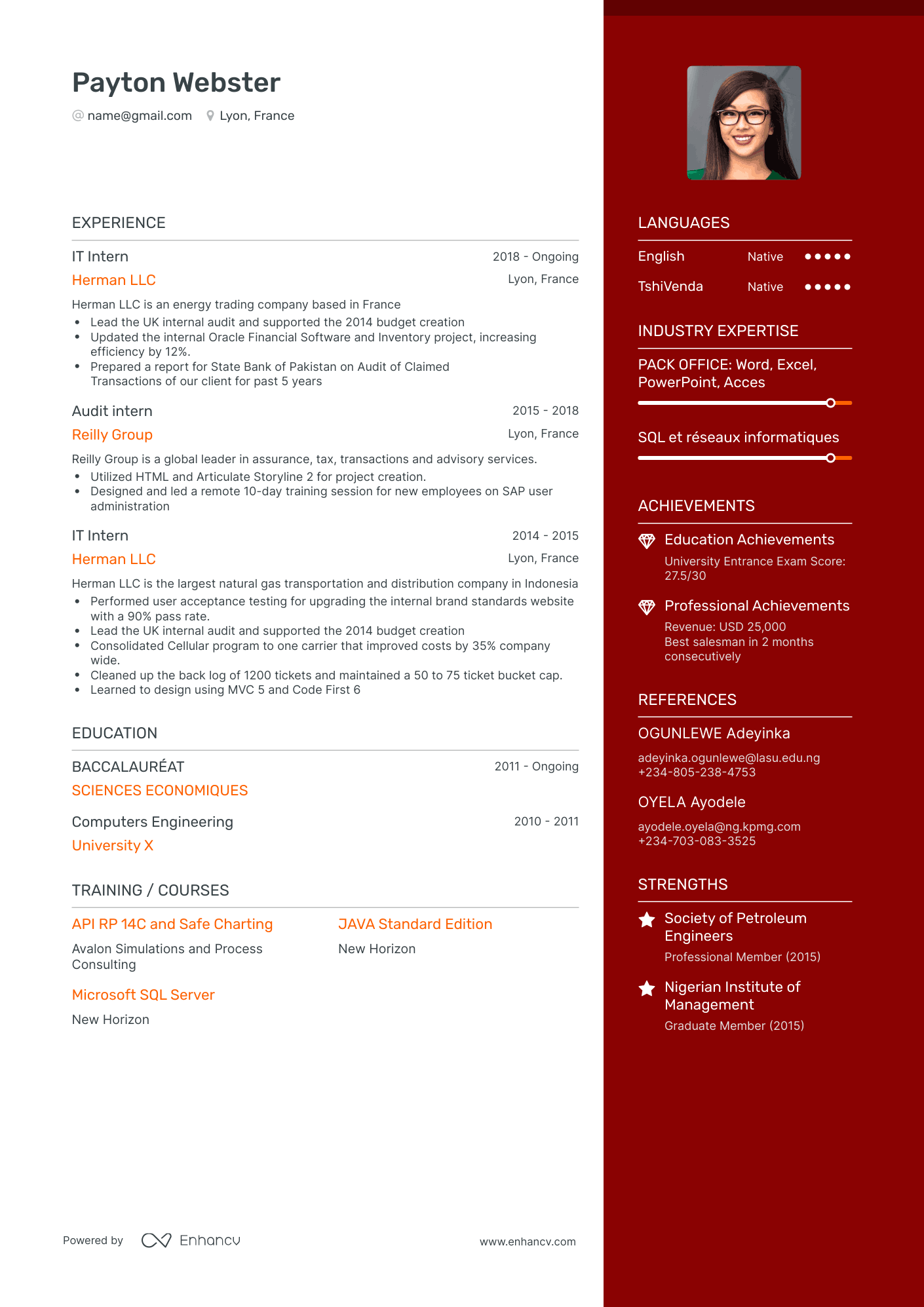 One Page IT Intern Resume Template
