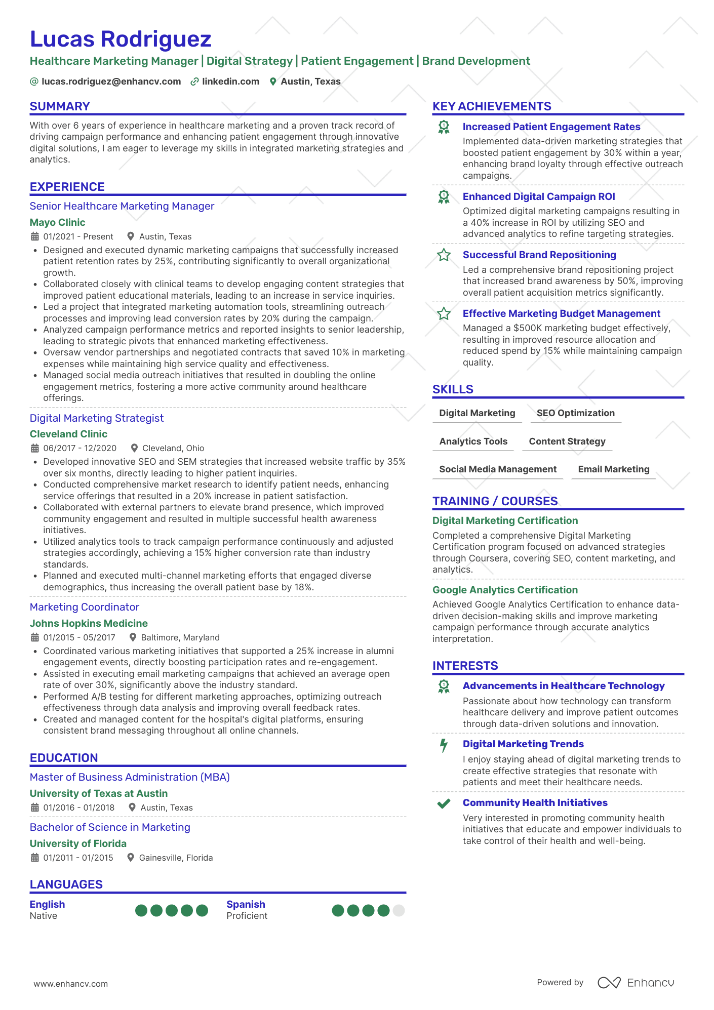 A resume example of a Healthcare Marketing Manager