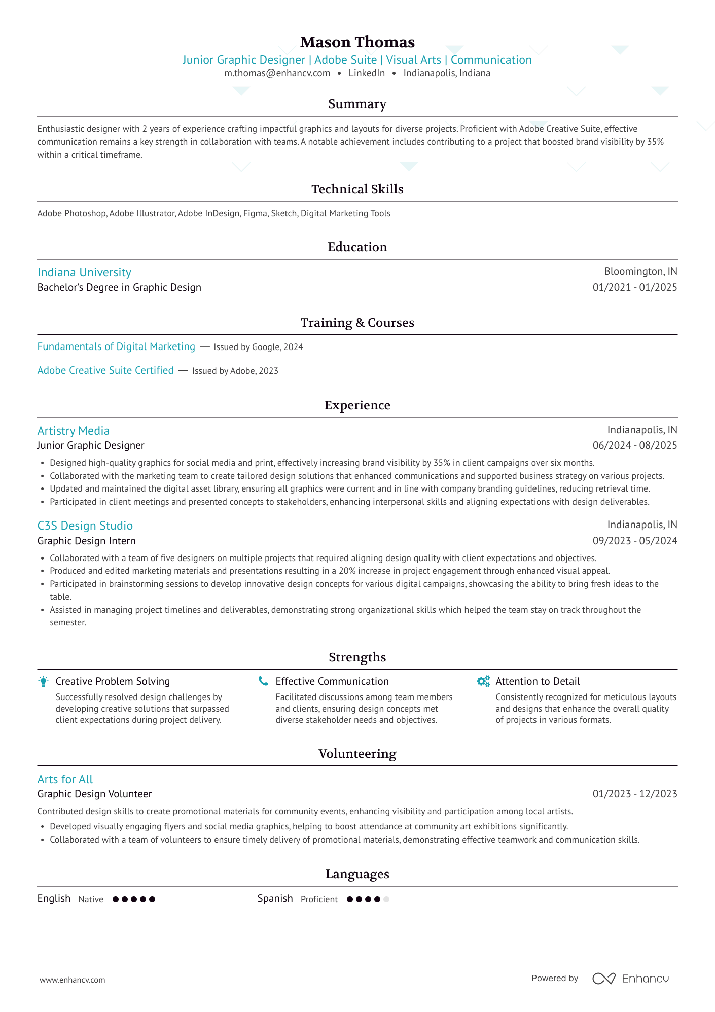 A resume example of a Junior Graphic Designer