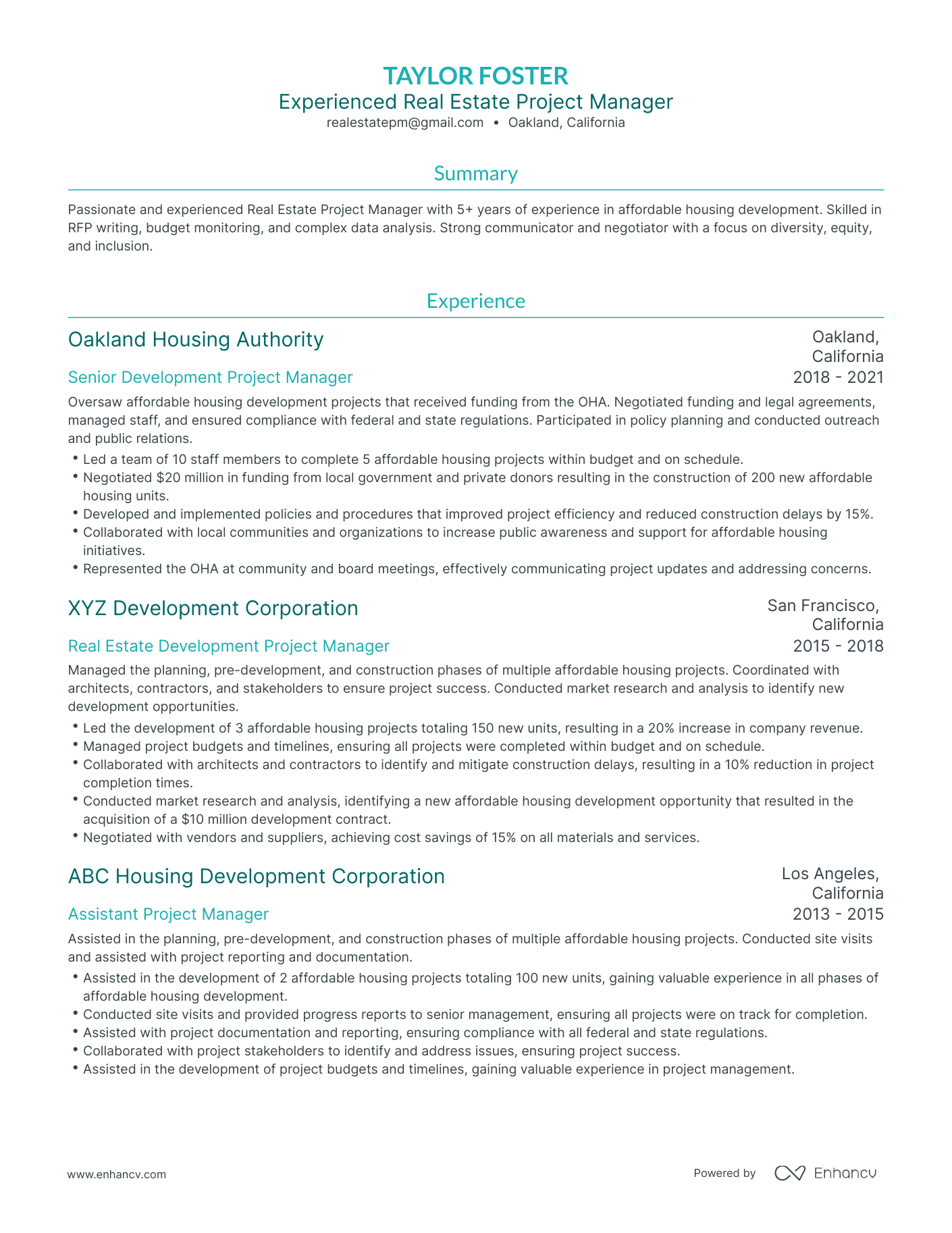 Traditional Real Estate Project Manager Resume Template