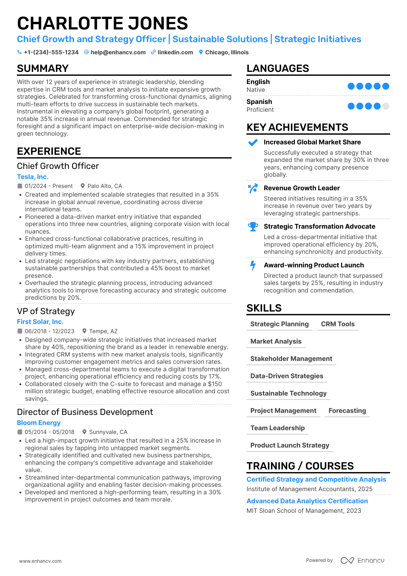 A resume example of a Chief Growth and Strategy Officer