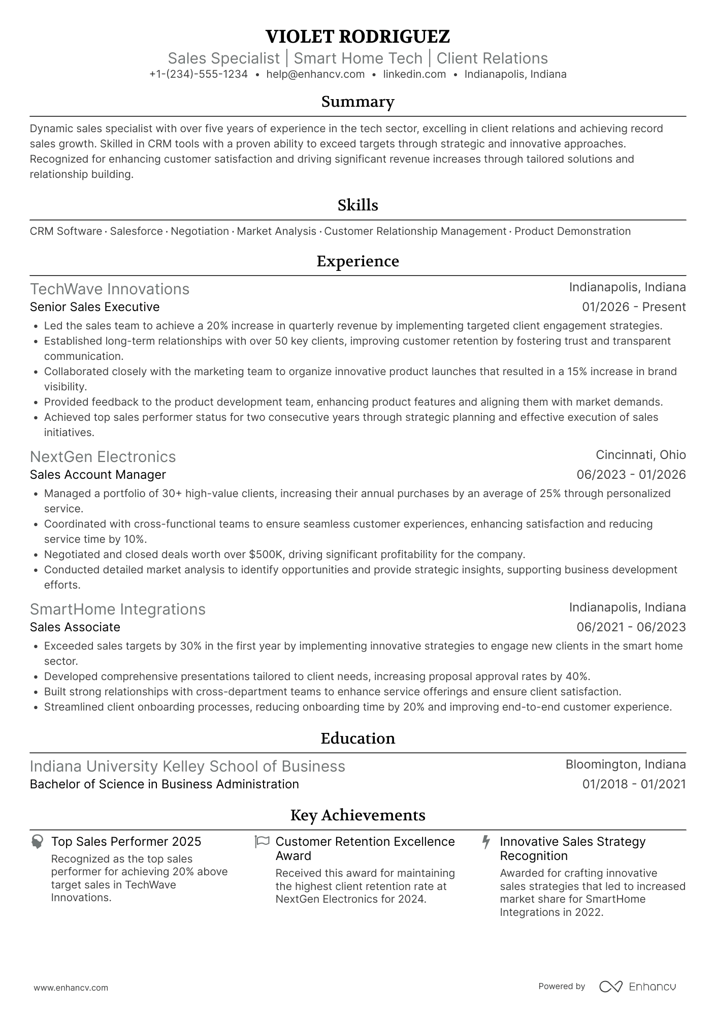 A resume example of a Saleswoman