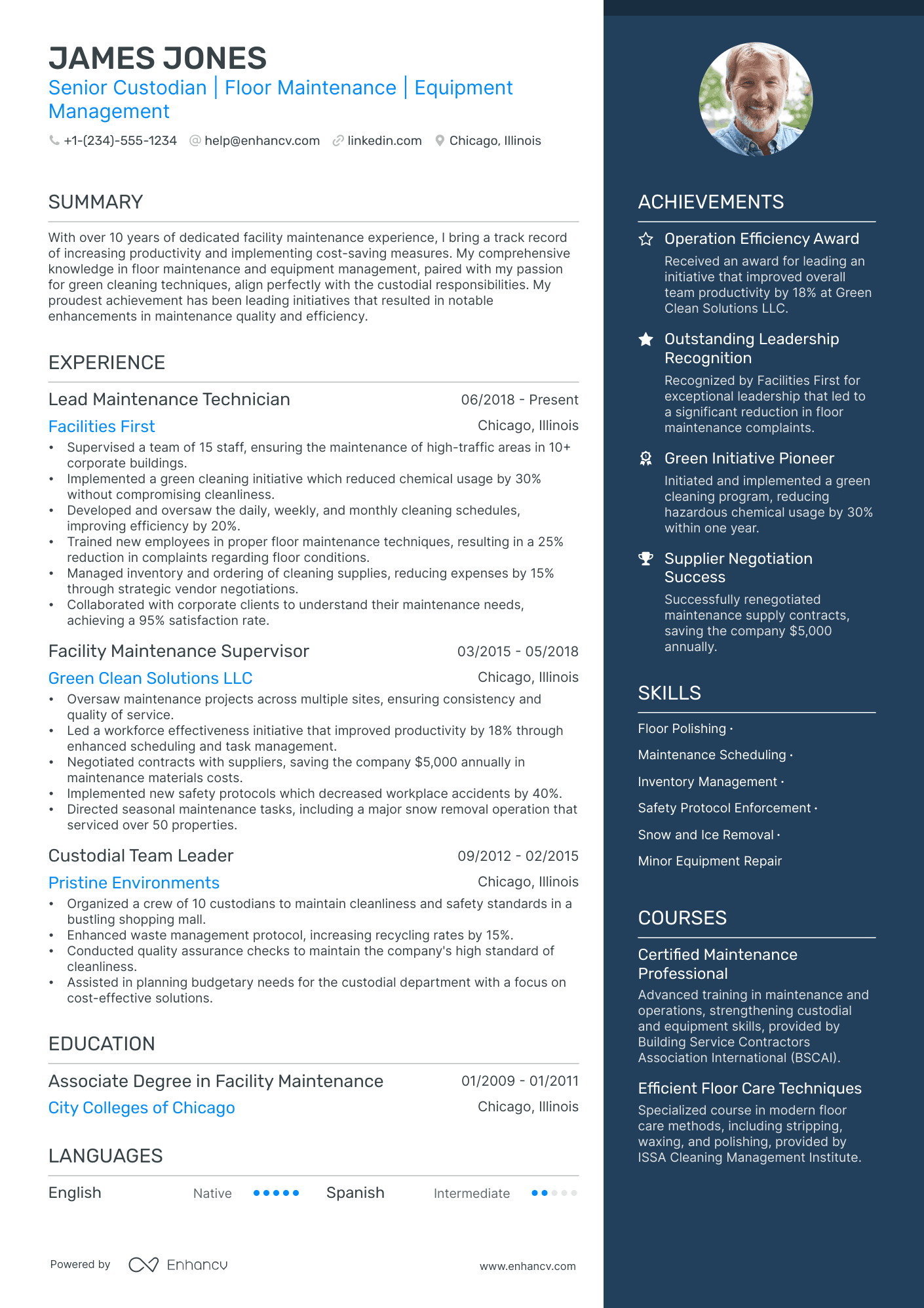 resume for school custodian position