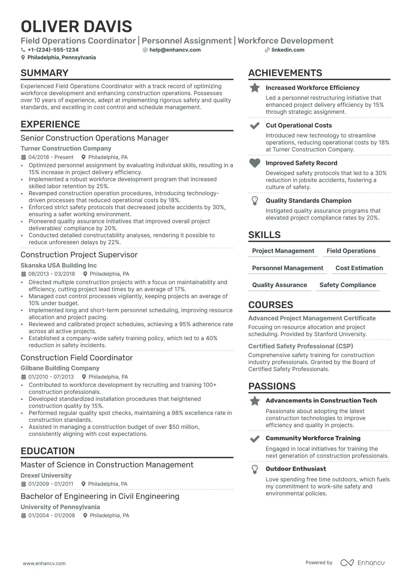 construction project manager resume keywords