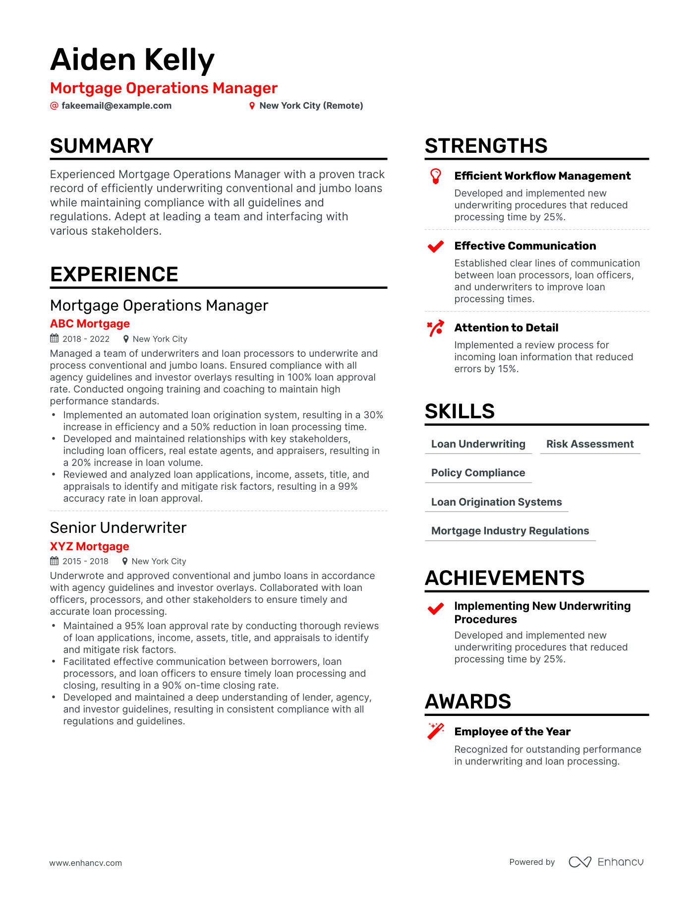 Simple Mortgage Operations Manager Resume Template