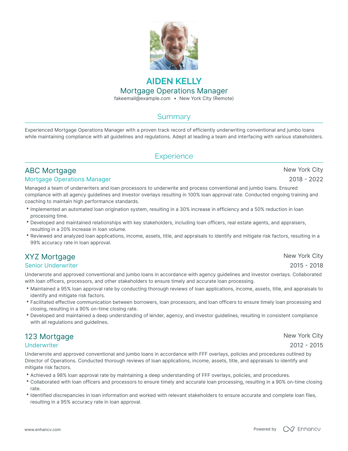 Traditional Mortgage Operations Manager Resume Template