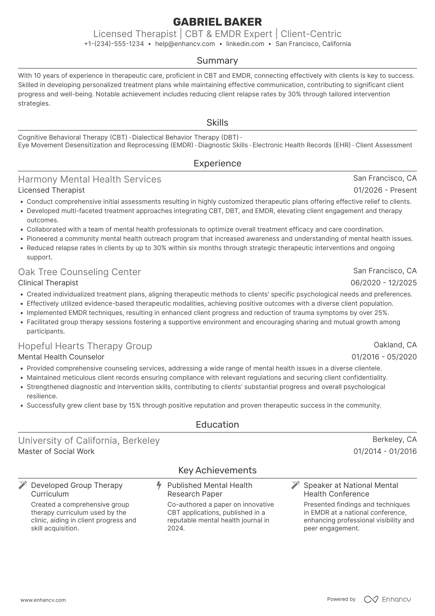A resume example of a Therapist