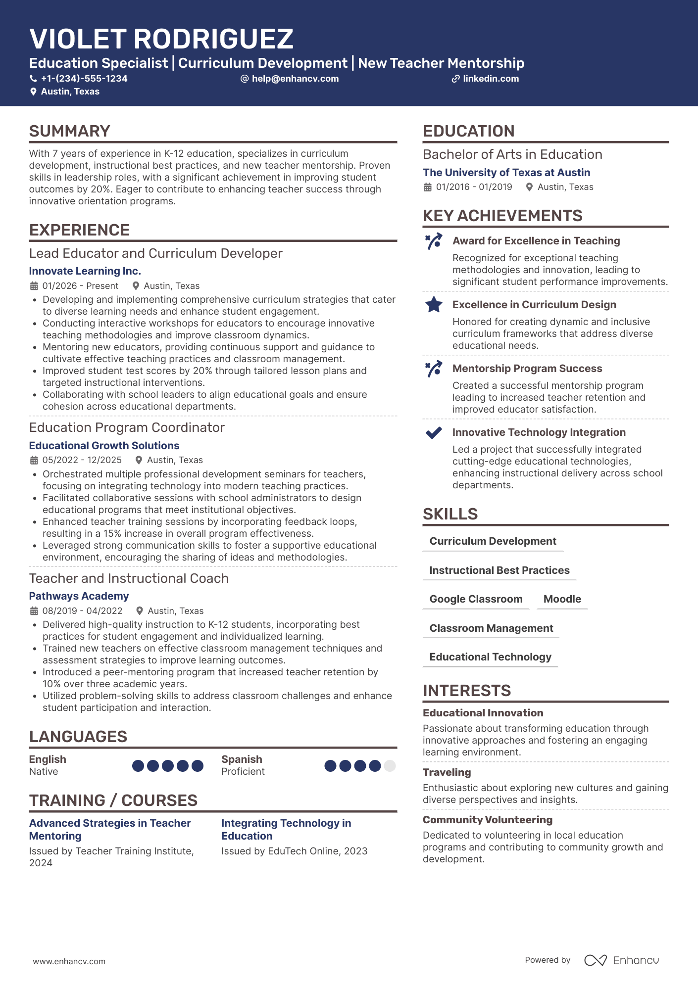 A resume example of a New Teacher Orientation Leader