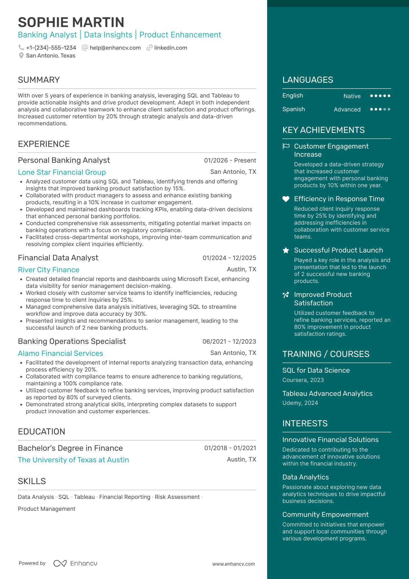 A resume example of a Personal Banking Analyst