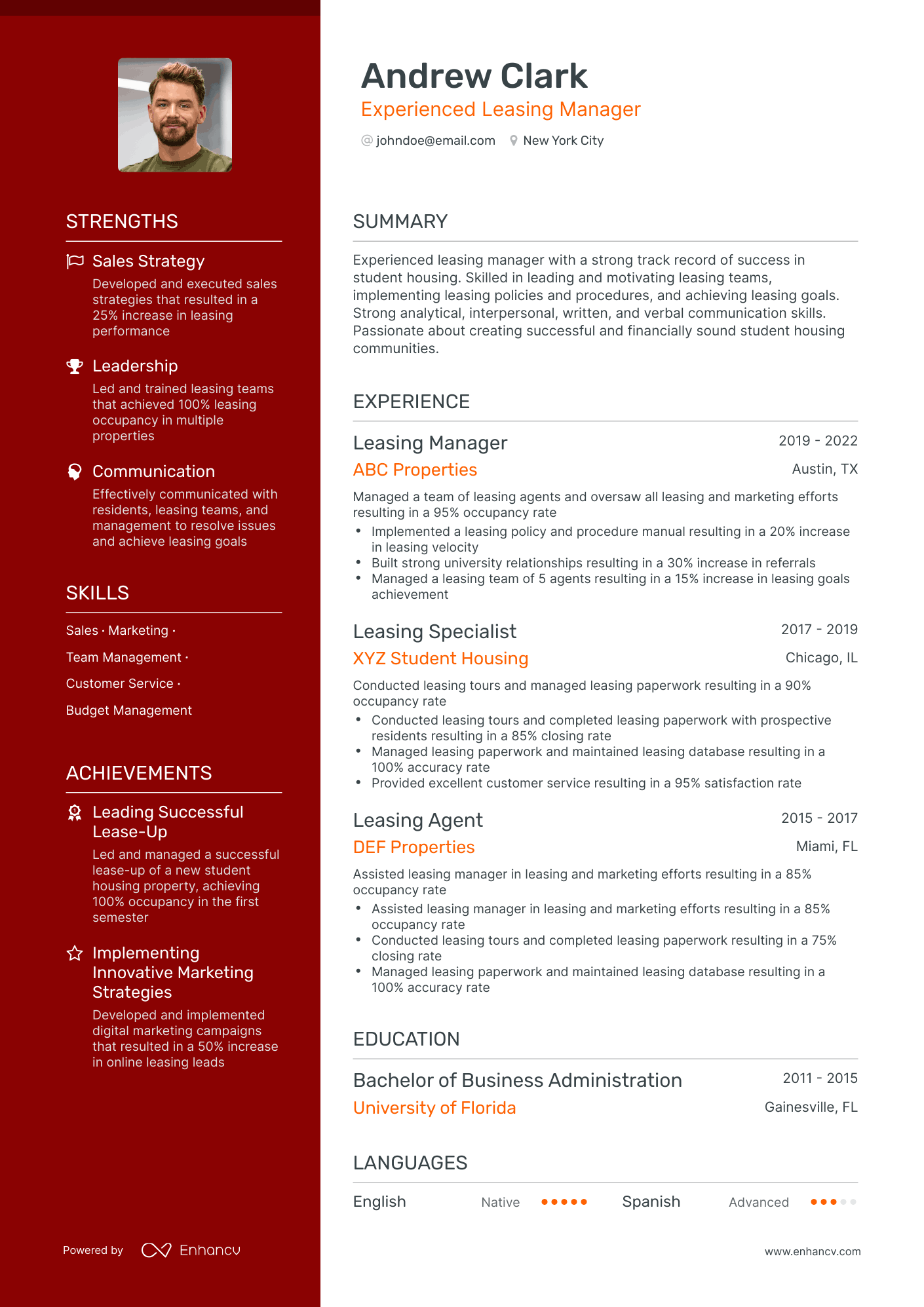 Polished Leasing Manager Resume Template
