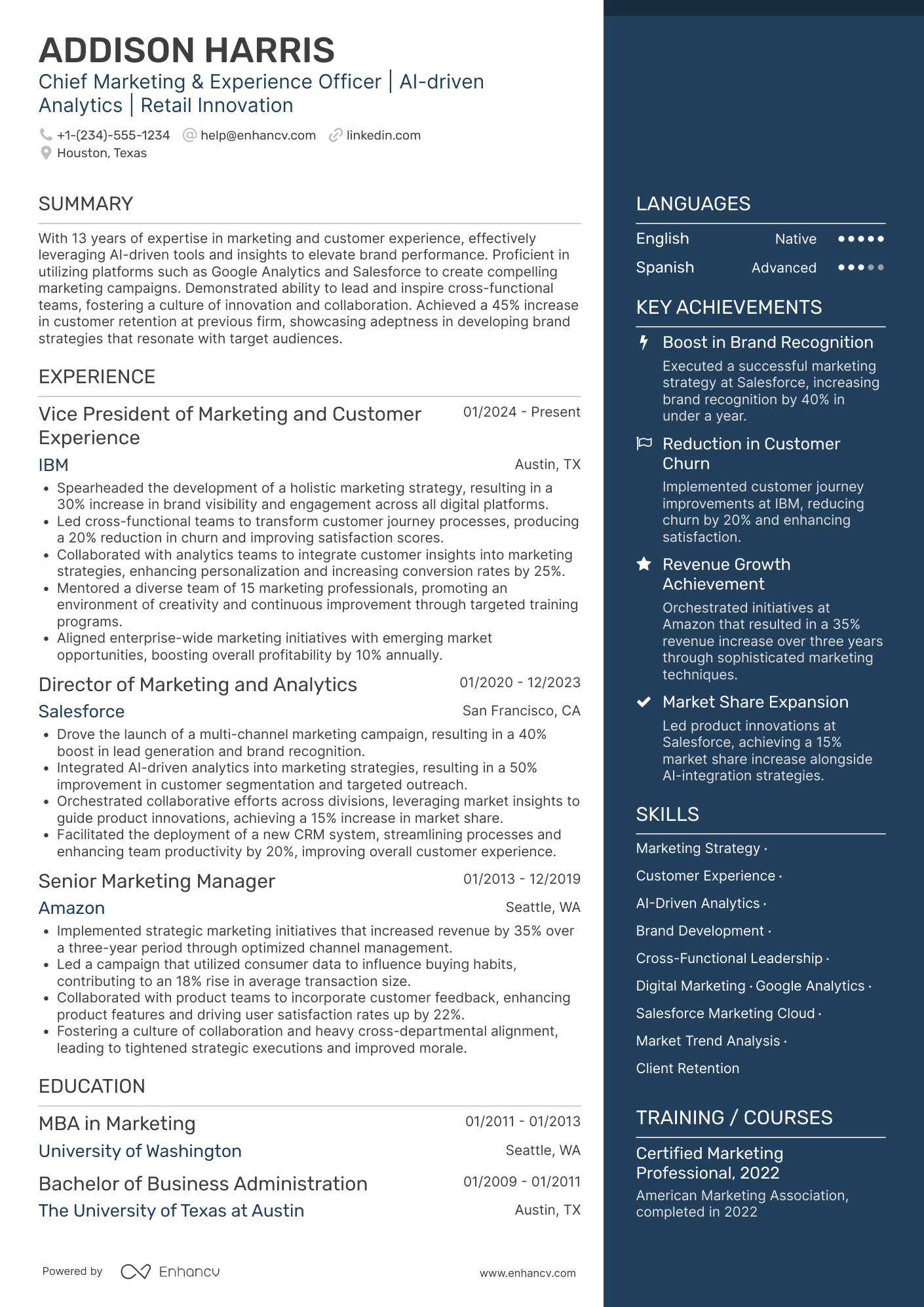 A resume example of a Chief Marketing and Experience Officer