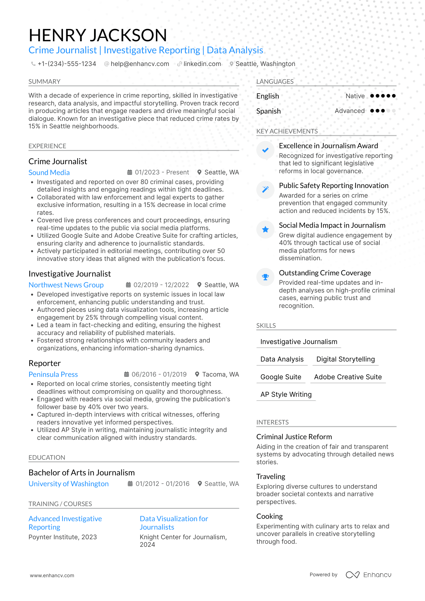 A resume example of a Crime Journalist