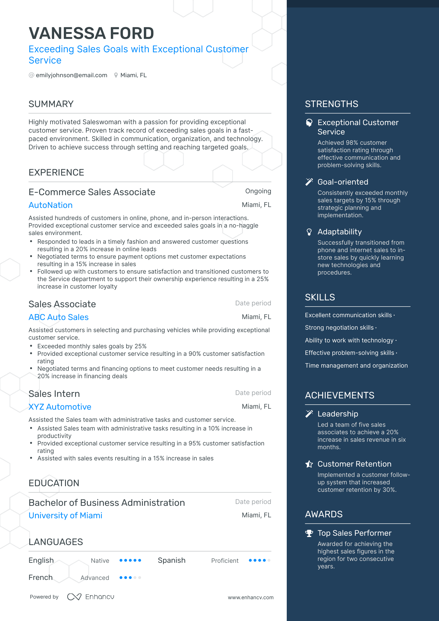 One Page Saleswoman Resume Template