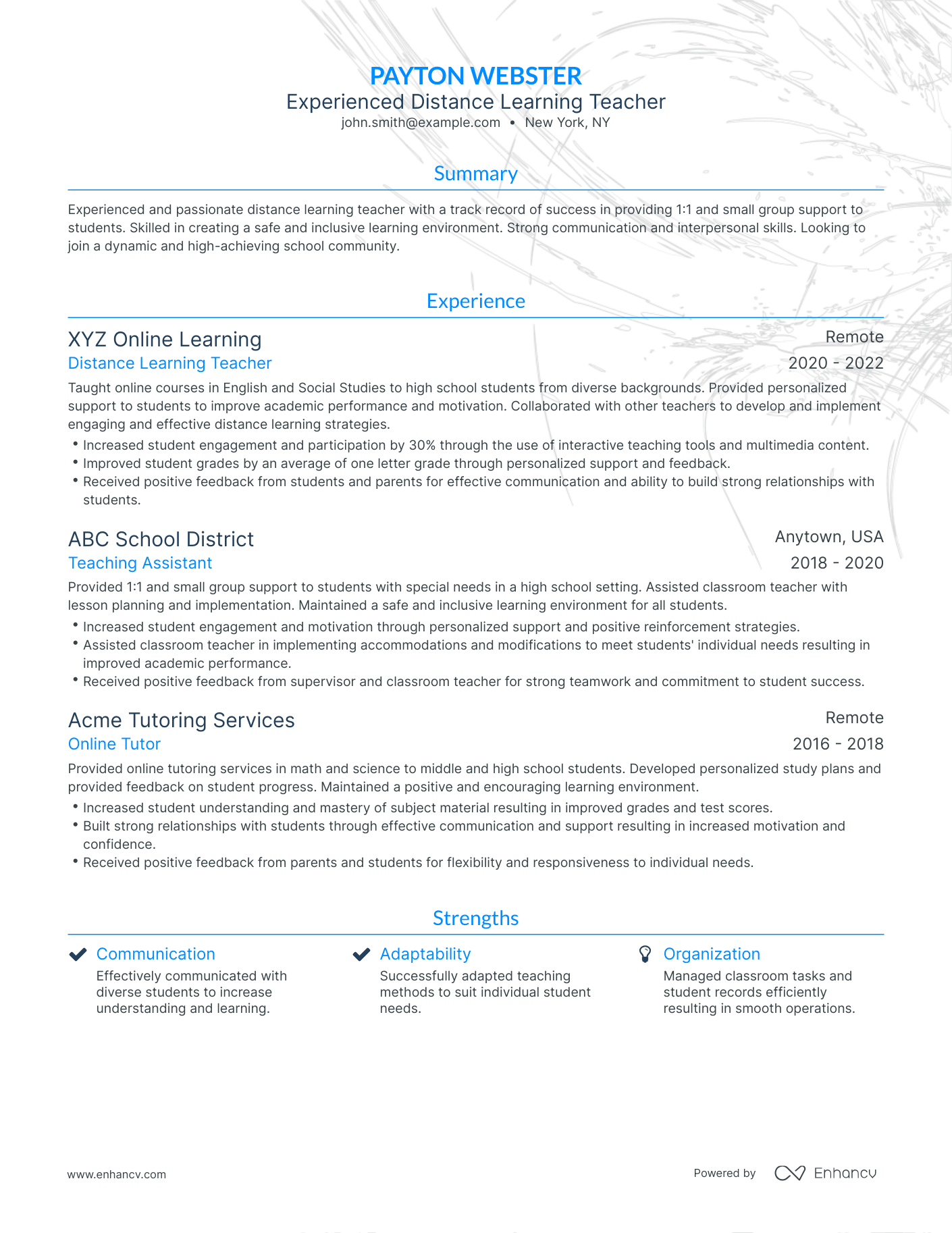 Traditional Distance Learning Teacher Resume Template