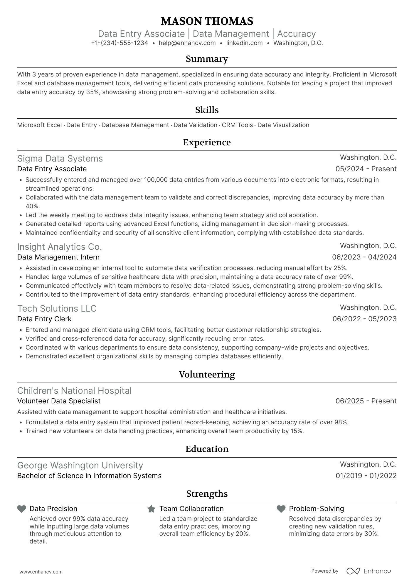 A resume example of a Data Entry Associate