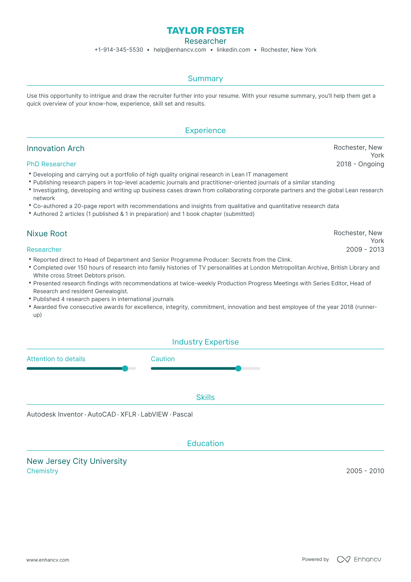 Traditional Researcher Resume Template
