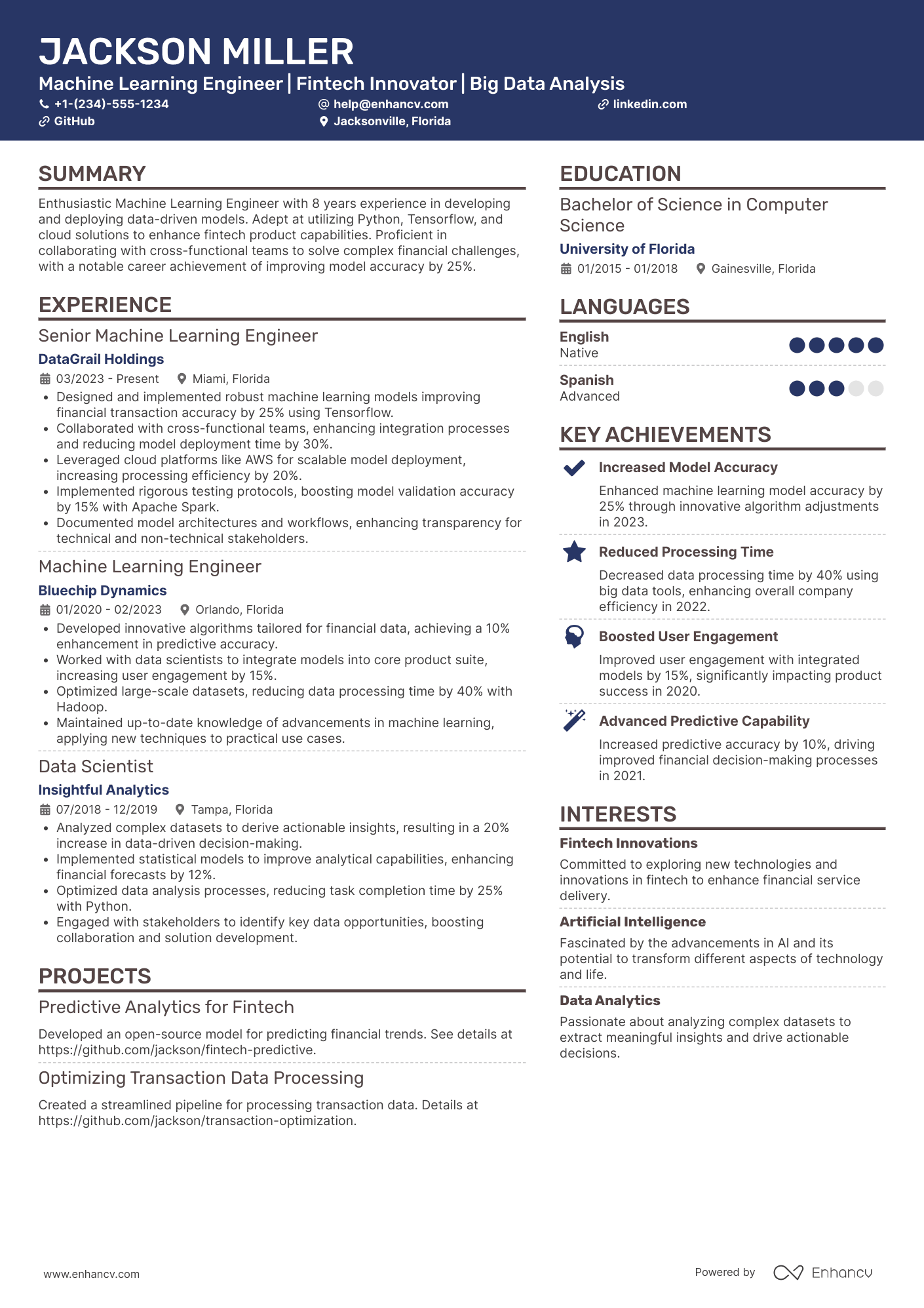 A resume example of a Machine Learning