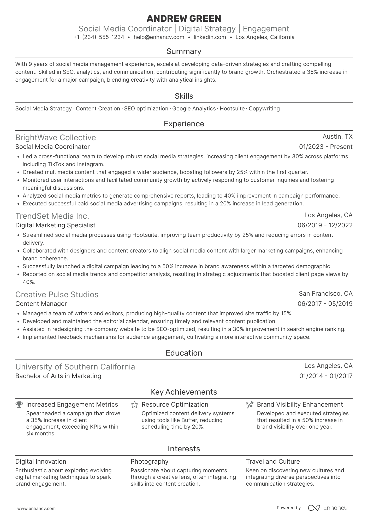 A resume example of a Social Media Coordinator