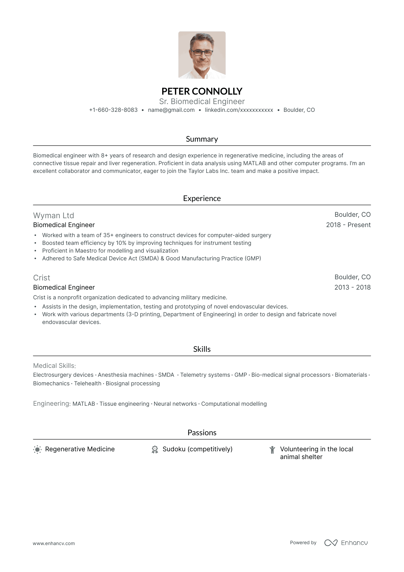 resume of a biomedical service engineer