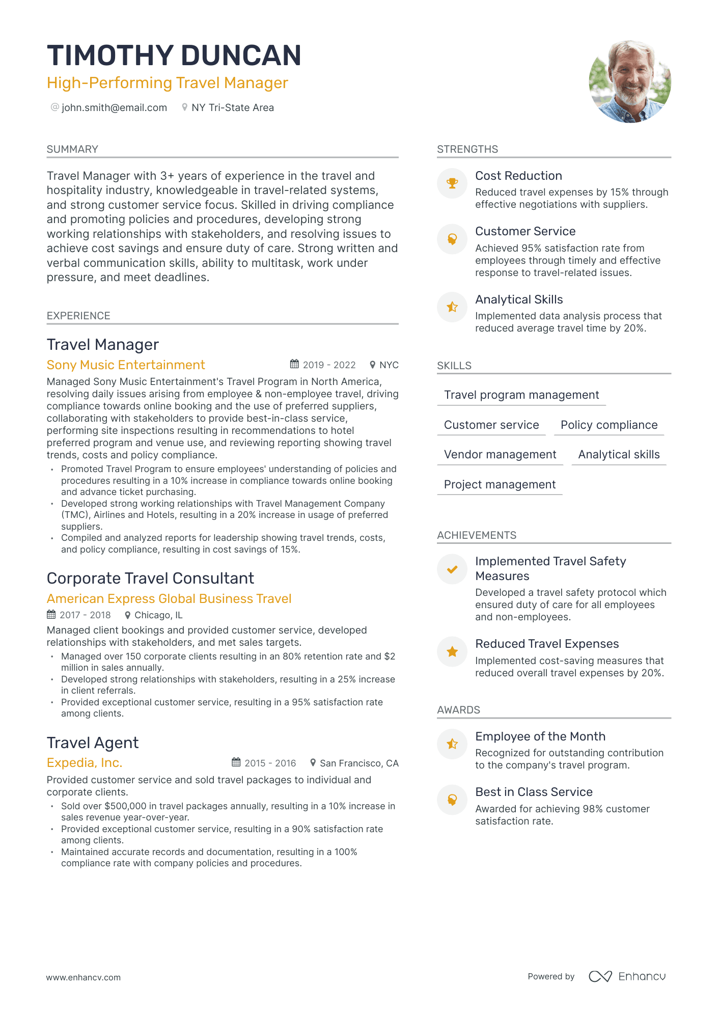 Modern Travel Manager Resume Template