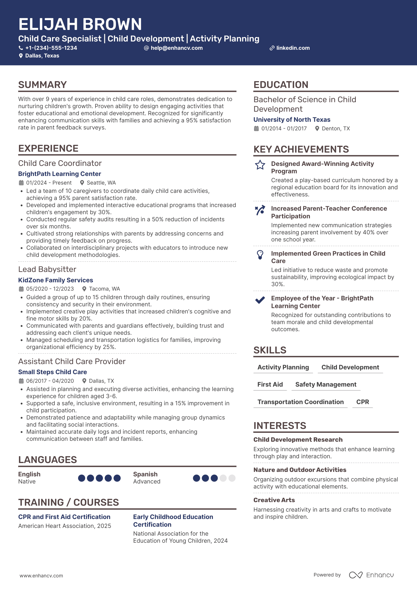 A resume example of a After School Babysitter