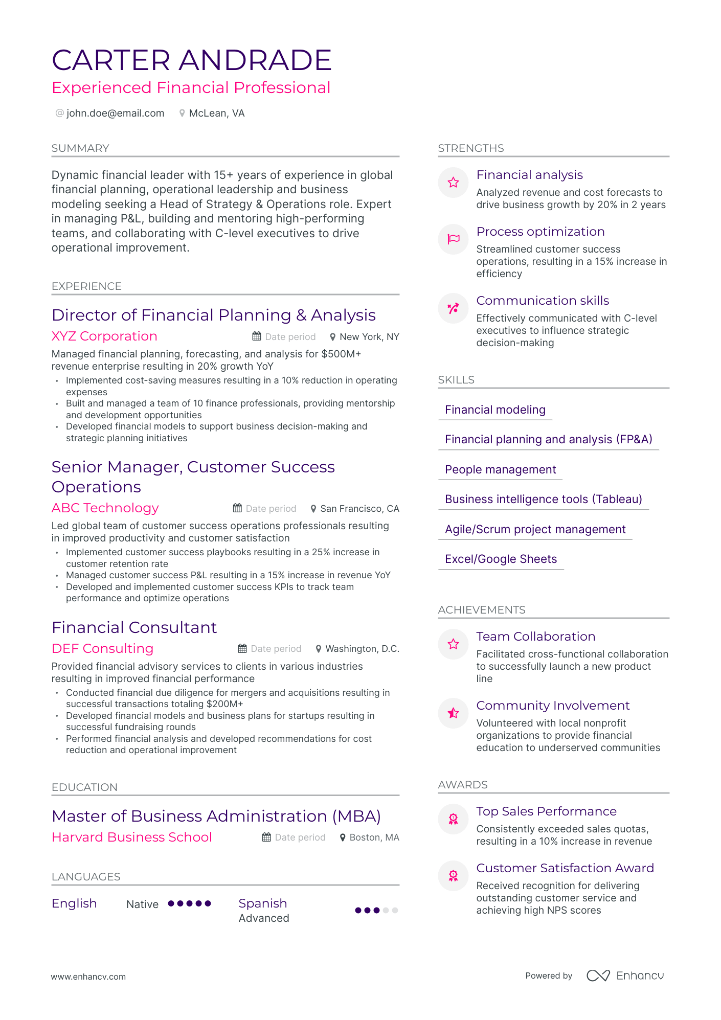Modern Financial Professional Resume Template