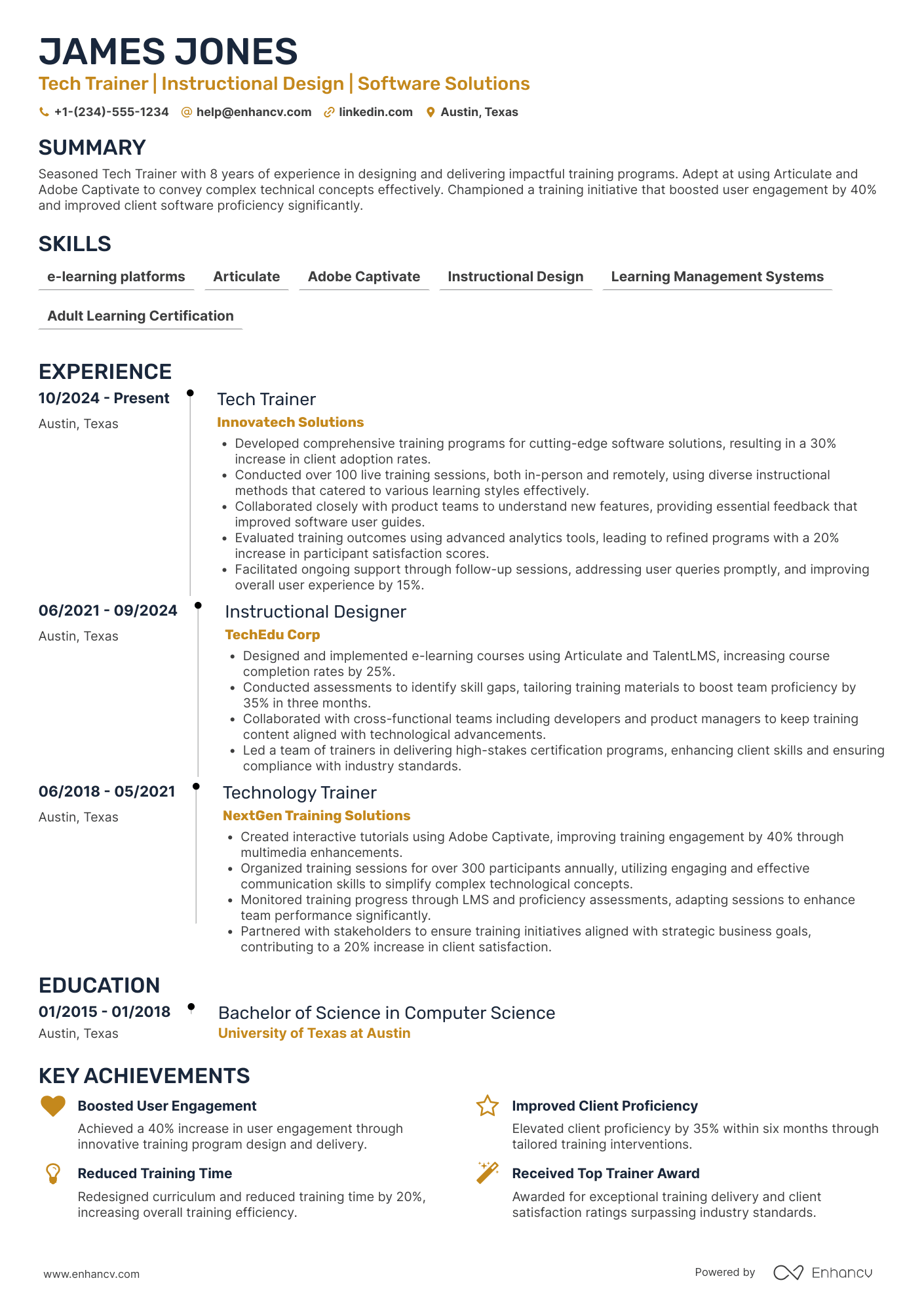 A resume example of a Tech Trainer