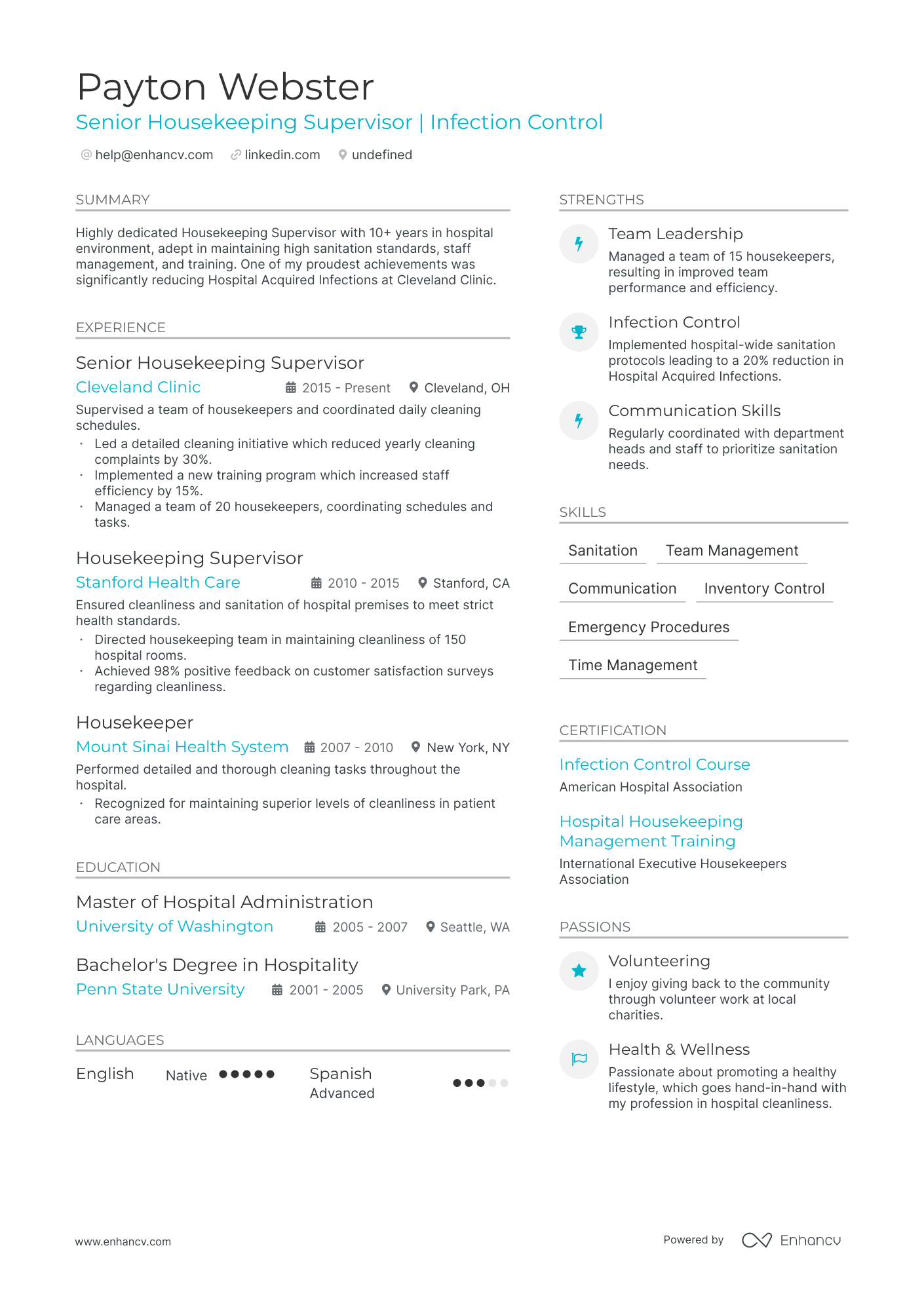 resume examples for housekeeping at a hospital
