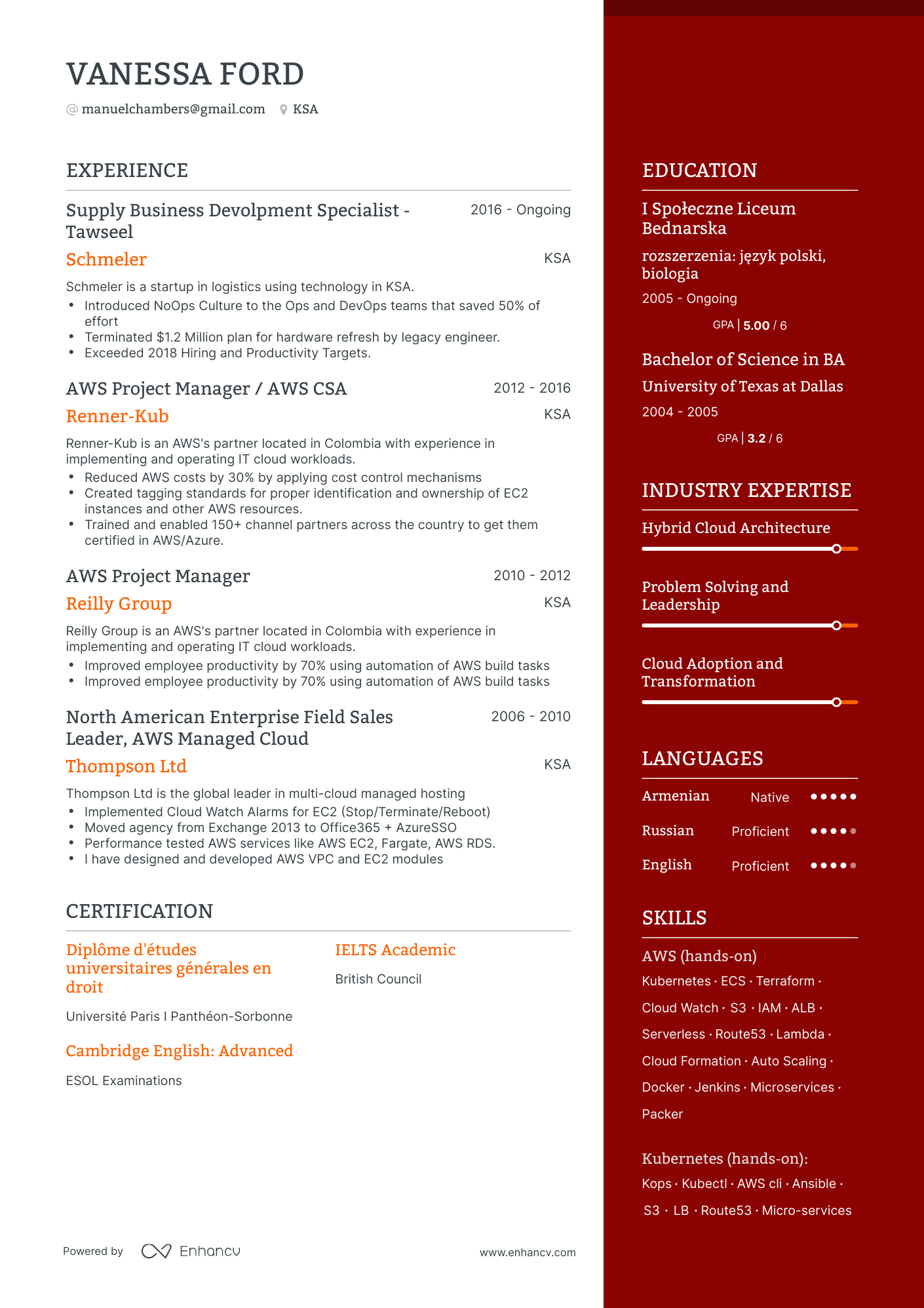 One Page AWS Resume Template