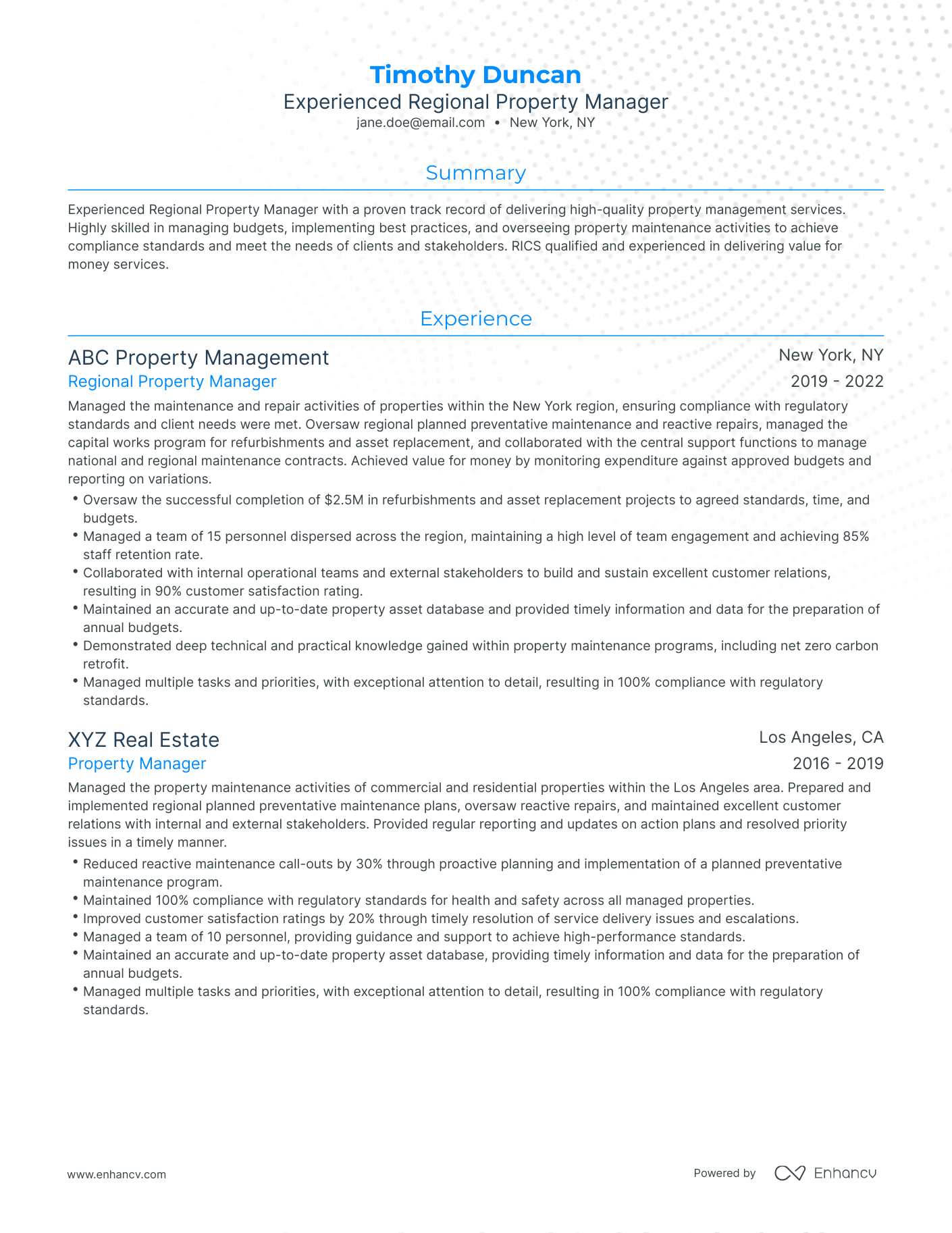 Traditional Regional Property Manager Resume Template