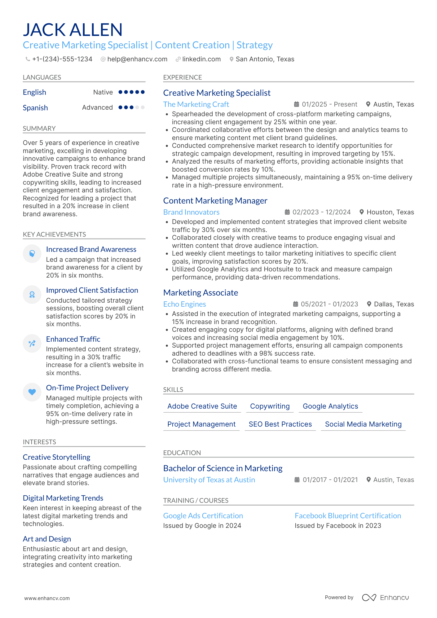 A resume example of a Creative Marketing