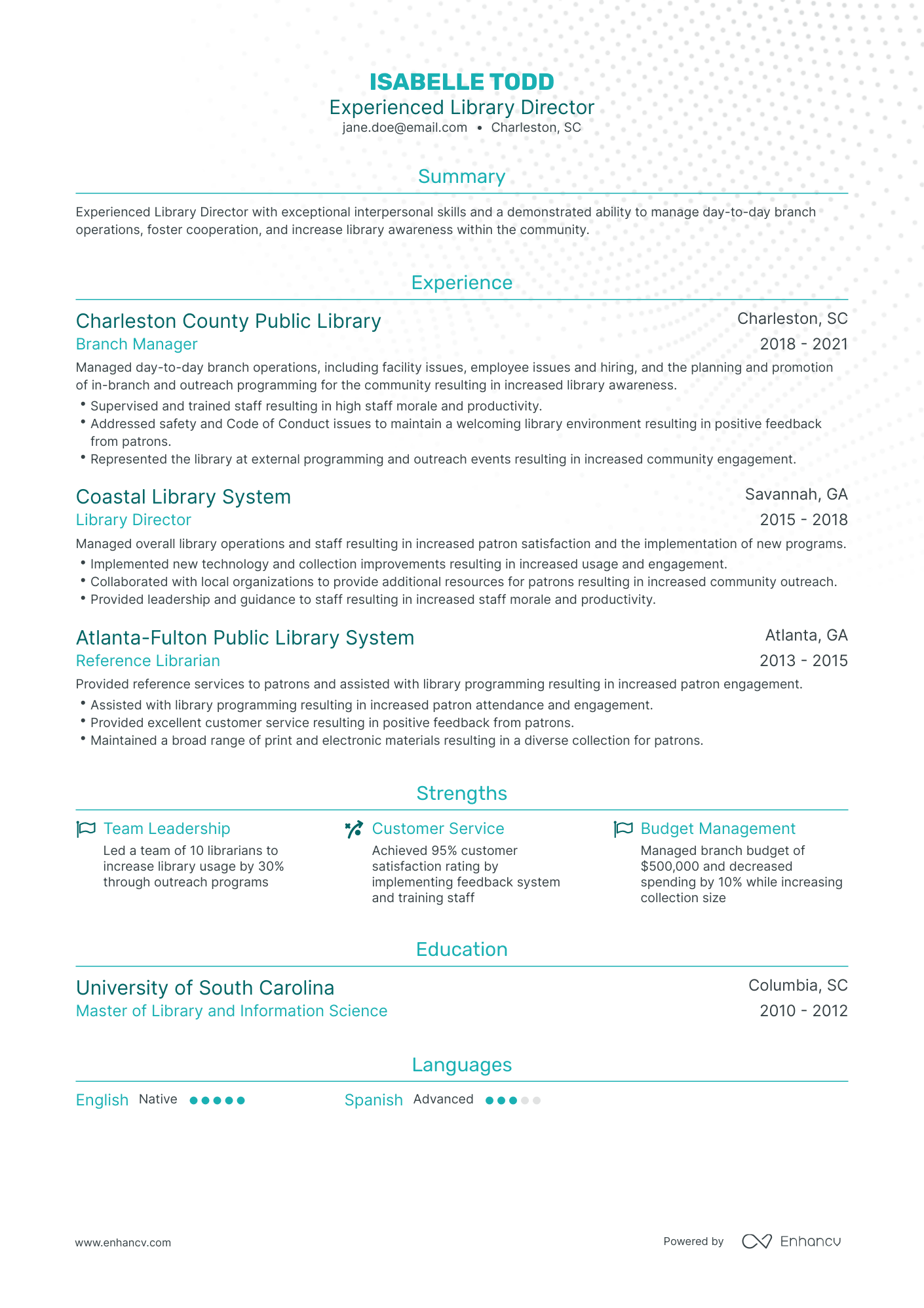 Traditional Library Director Resume Template