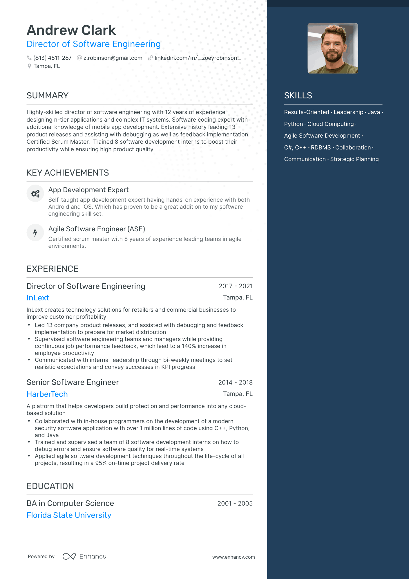 One Page Director Of Software Engineering Resume Template