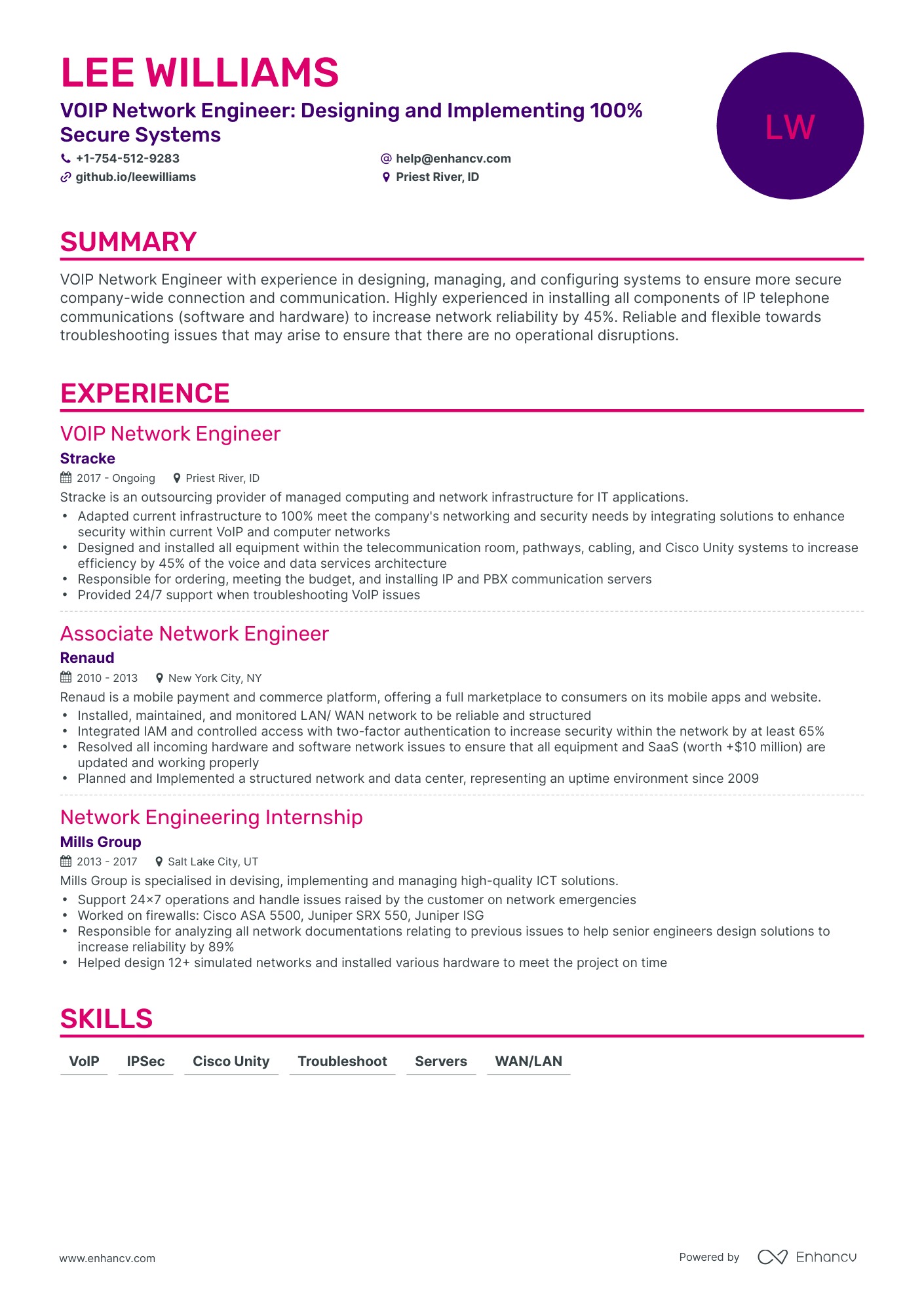 Classic Voip Network Engineer Resume Template