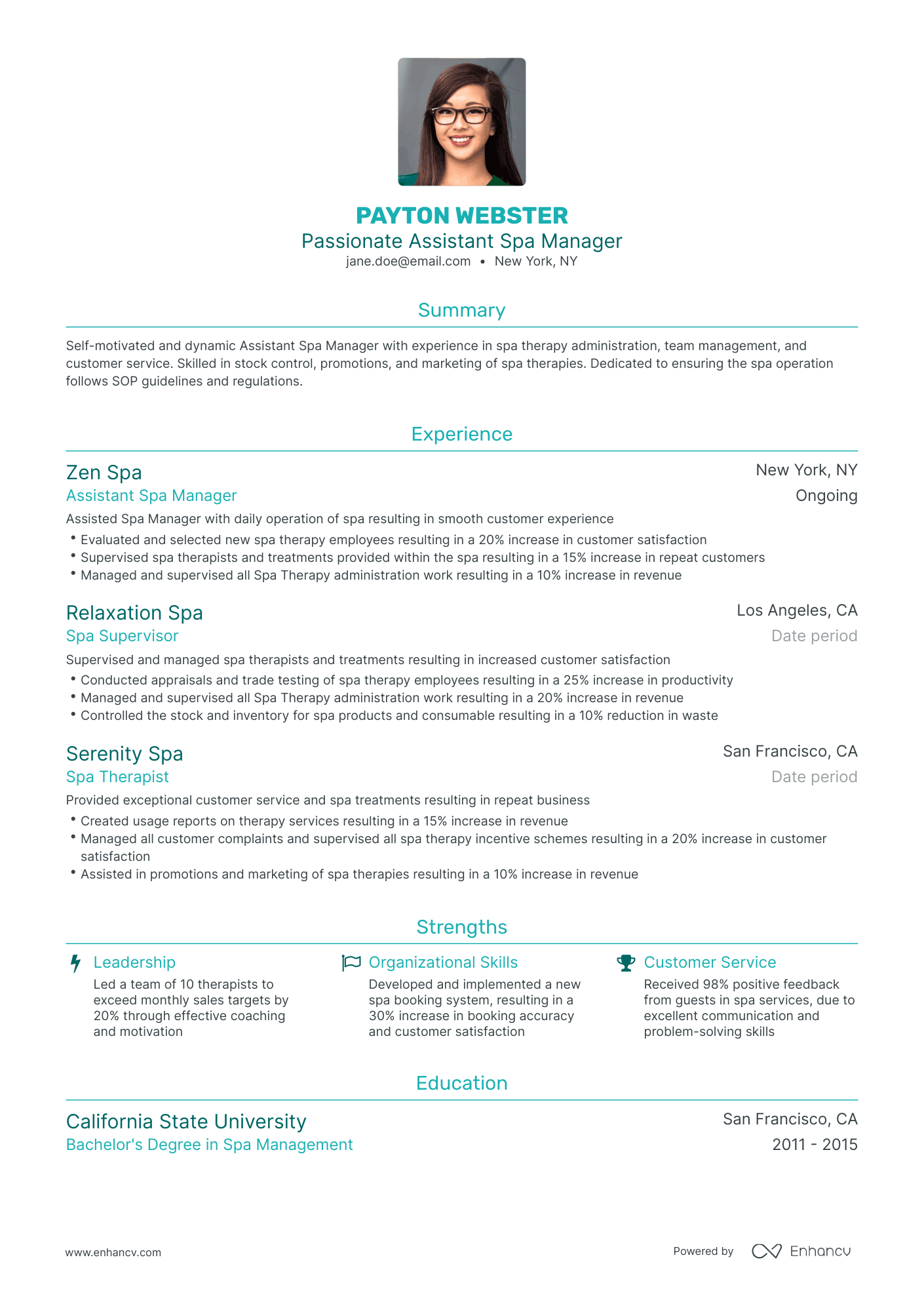 Traditional Assistant Spa Manager Resume Template